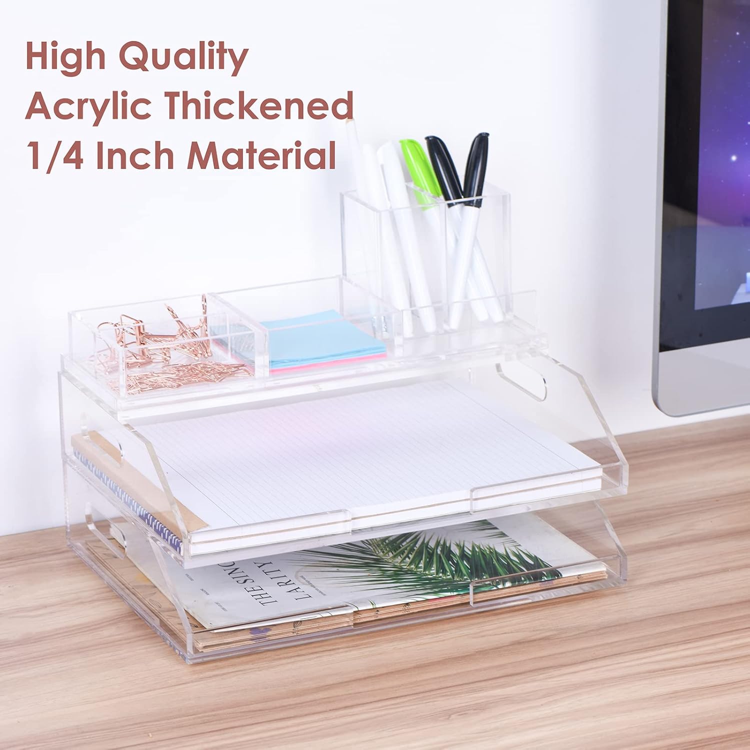 Clear Acrylic Stackable Letter Tray Desk Organizer 2 Tier A4 Paper Tray