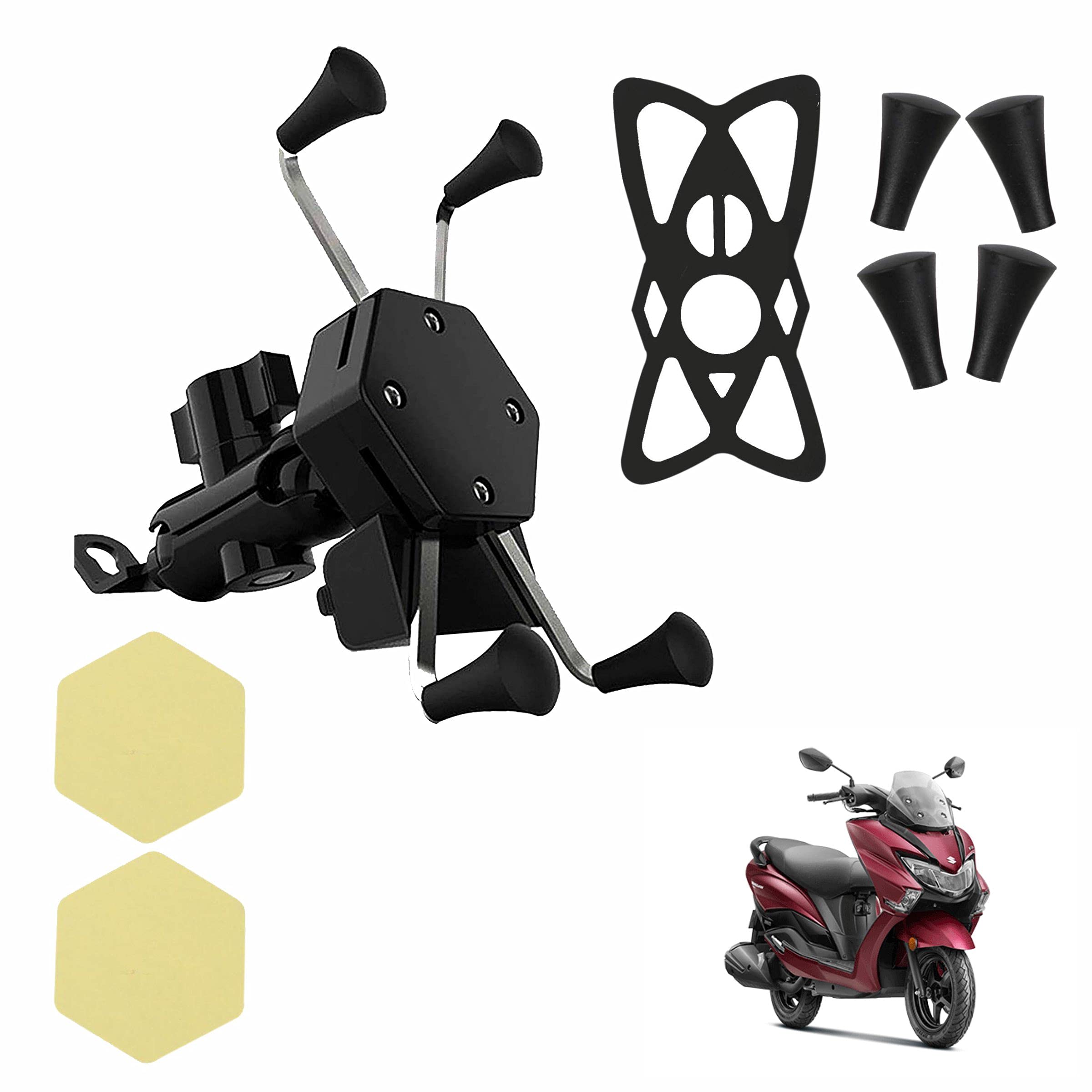 X-Grip Latest Verson Phone Holder with Mobile USB Charging Port for Suzuki Burgman Street 125 (1 PCs, 5V-2A Black)-image-38