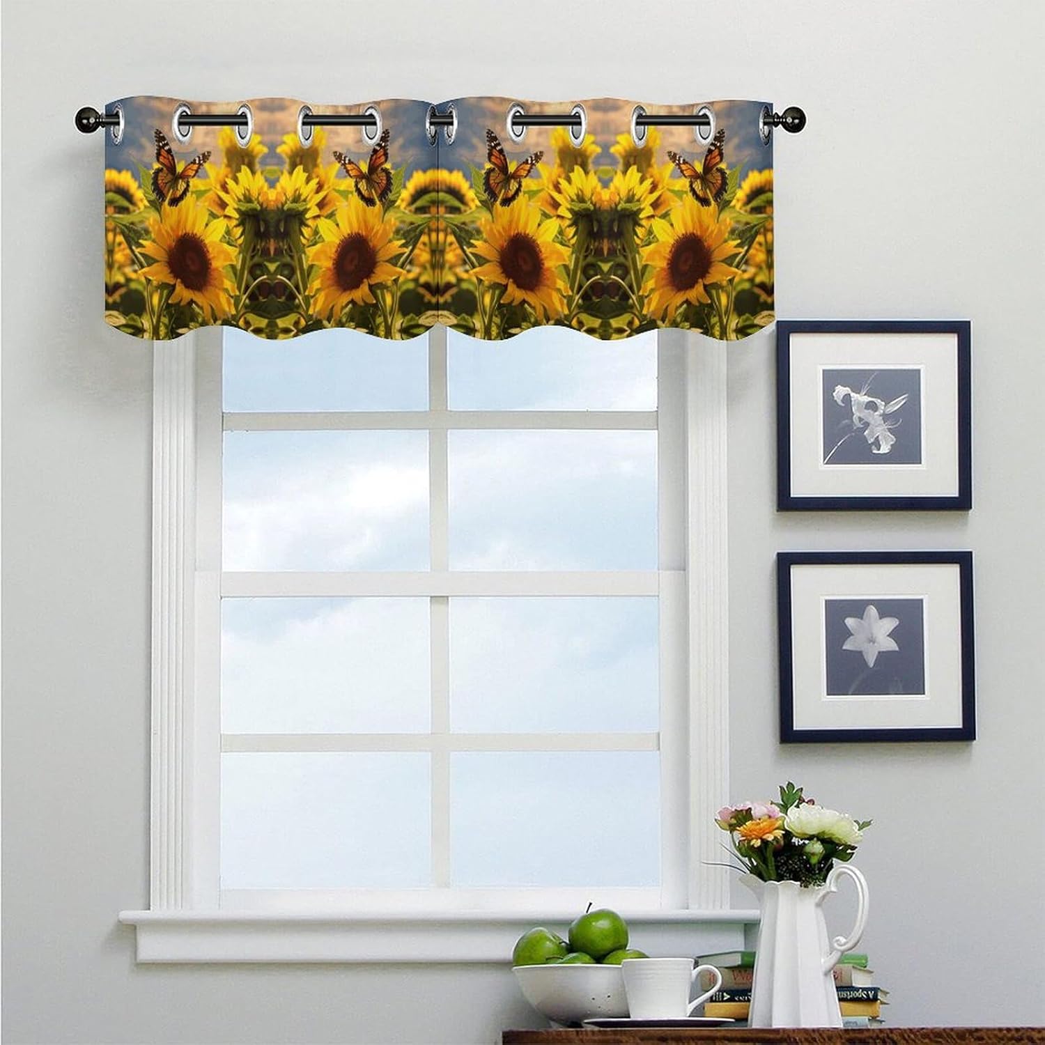 Small Window Curtains, Sunflower Butterfly Printed Mini Window Curtains Valance, Pocket Window Curtains are Suitable for Homes, Offices, Farmhouses, and Restaurants