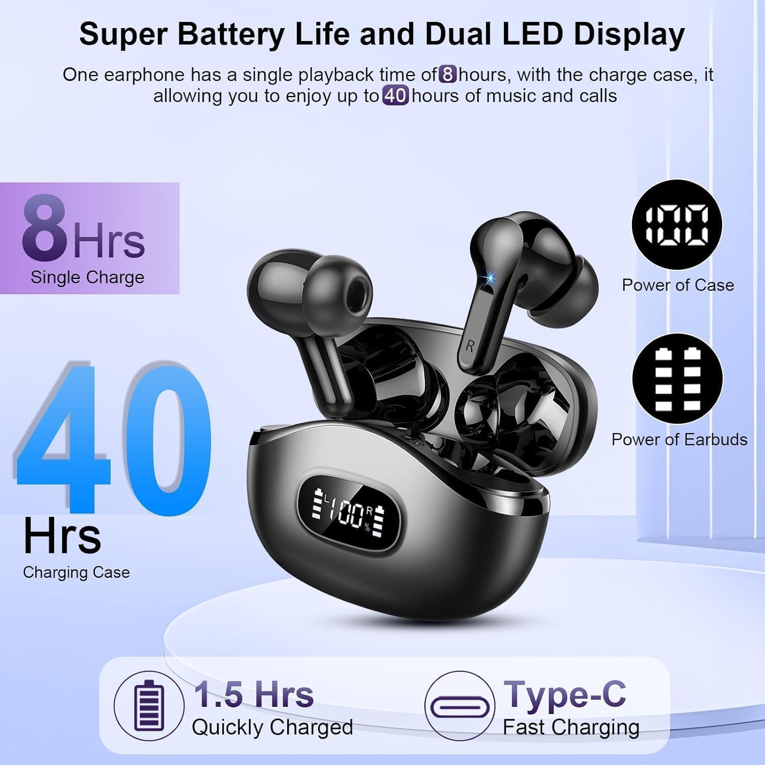 Écouteurs Bluetooth 5.4 Sans Fil, Casque Bluetooth Stéréo Hi-Fi, Oreillette Bluetooth Micro CVC8.0 Anti-Bruit, 48H Autonomie, Ecouteurs sans Fil Contrôle Tactile, Étanche IP7 Sport pour iOS/Android