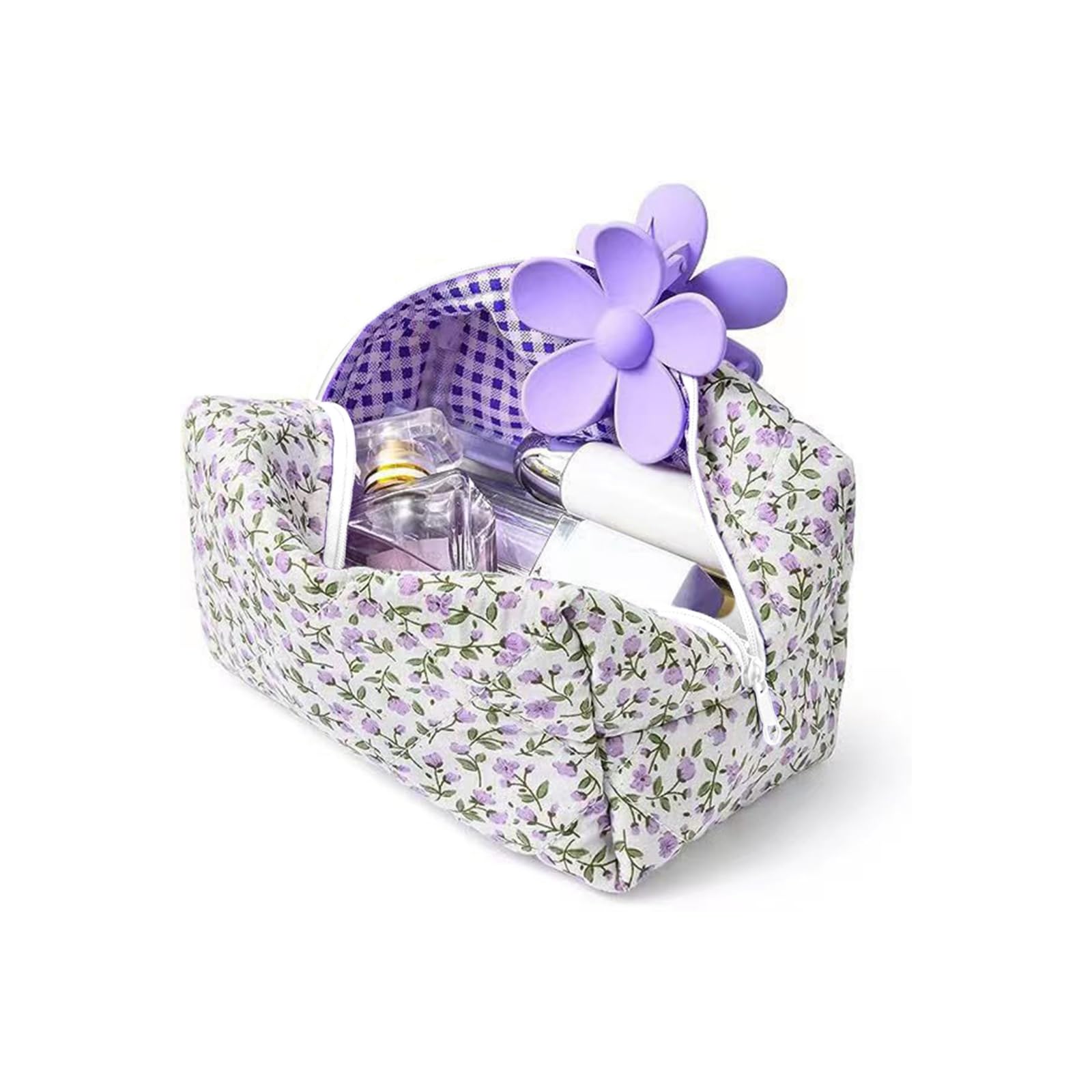 Aucuu Floral Makeup Bag, Cotton Toiletry Bag, Makeup Bags, Portable Travel Cosmetic Bags, Large Capacity Floral Toiletry B-ag