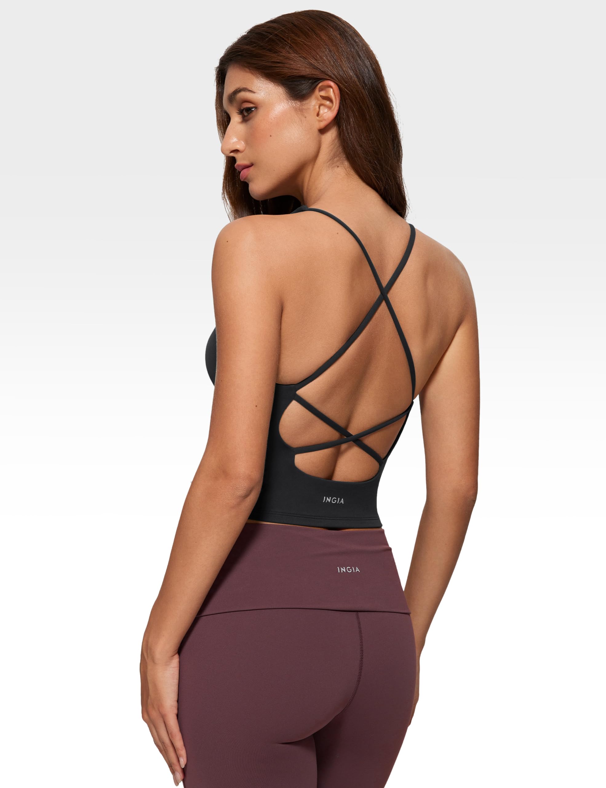 INGIA Camiseta sin mangas con cuello en V para mujer, doble forro, sin relleno, tirantes cruzados, espalda con tirantes, informal, ombliguera