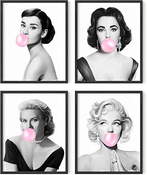 HAUS AND HUES Celebrity Wall Art - Set of 4 Pop Art Posters, Audrey Hepburn, Marilyn Monroe, Grace Kelly & Elizabeth Taylor Fashion Wall Decor | Unframed 16x20