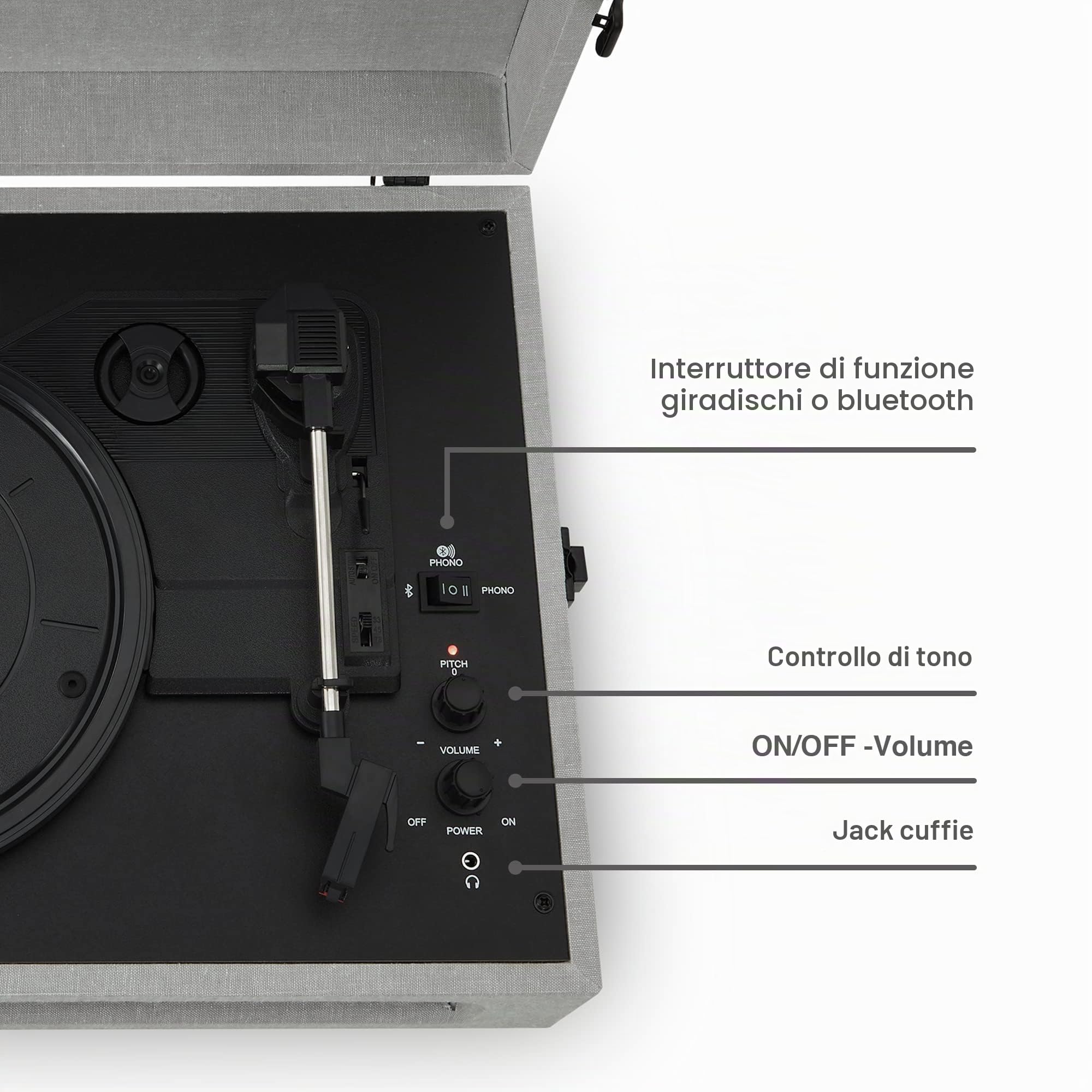 Crosley Voyager (Cr8017a-Gy4 Grigio)(3 Velocita',Wireless,Ricevitore Bluetooth)