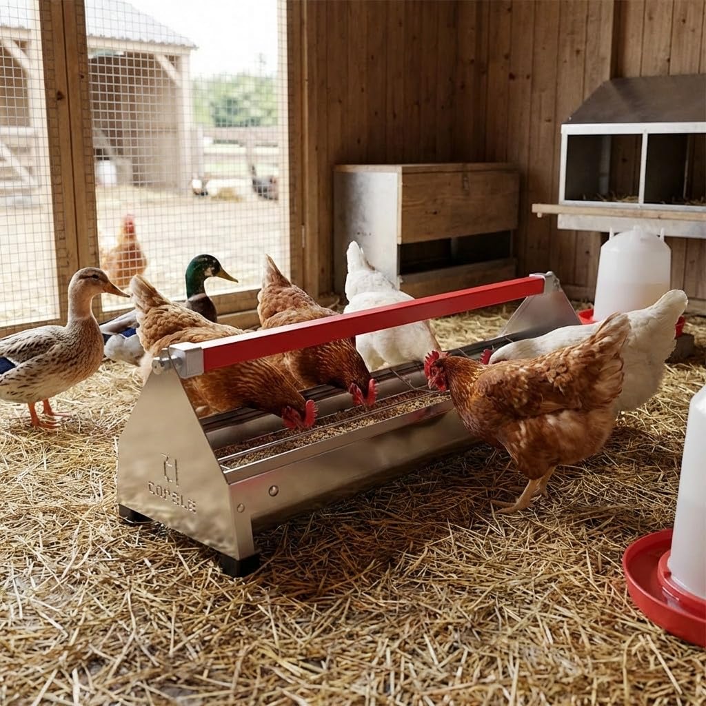 Suinga Comedero gallinas Chapa galvanizada | 122x19x19,5 cm | Resistente a la corrosión | Uso Exterior | Fácil Limpieza