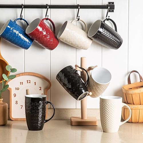 Miniatura 7 de AmorArc Juego de 6 tazas de café grandes de cerámica de 22 onzas con patrones geométricos texturizados para café, té, cerveza, cacao caliente, aptas