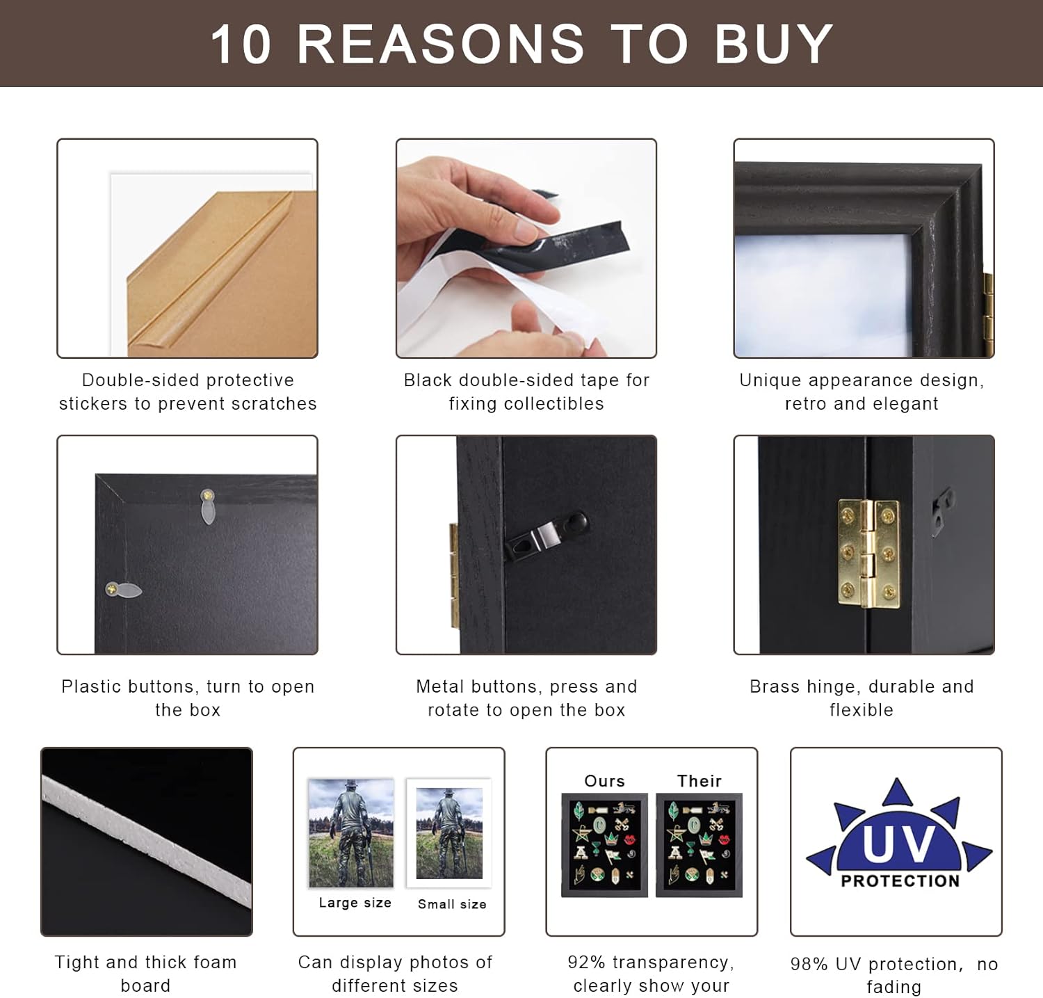 Memorabilia Pin Badge Display Case Wood Picture Frame 98% Uv Protection Acrylic Door,Collection Memorial Military Medals Hat Pins Beach Tags Display Picture 7x9 or 6x8 with Mat