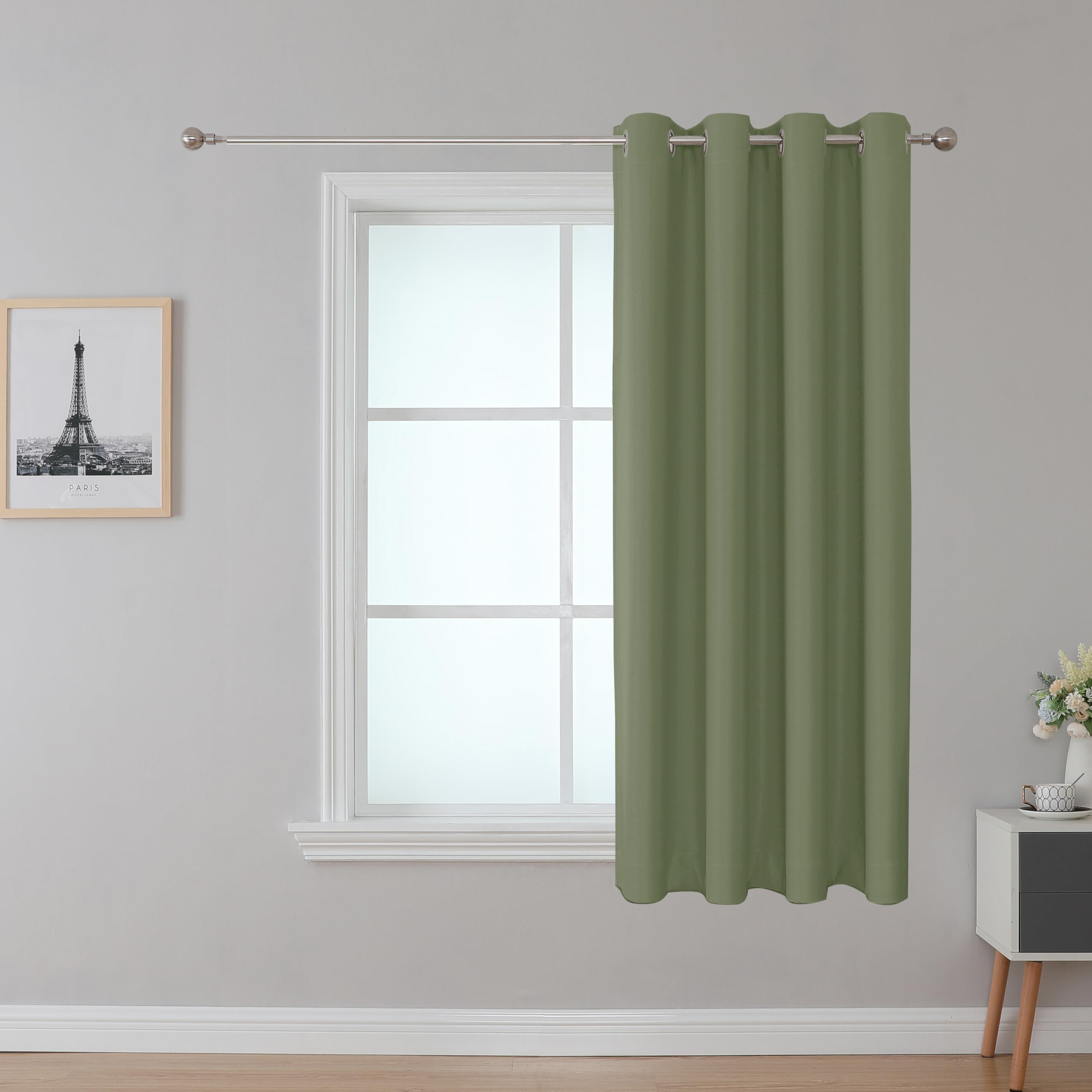 Upcortinassi Fire Retardant Curtain - 1 Panel, Sage Grommet Top for Classroom Window, SGS NFPA 701, 52x63 Inch