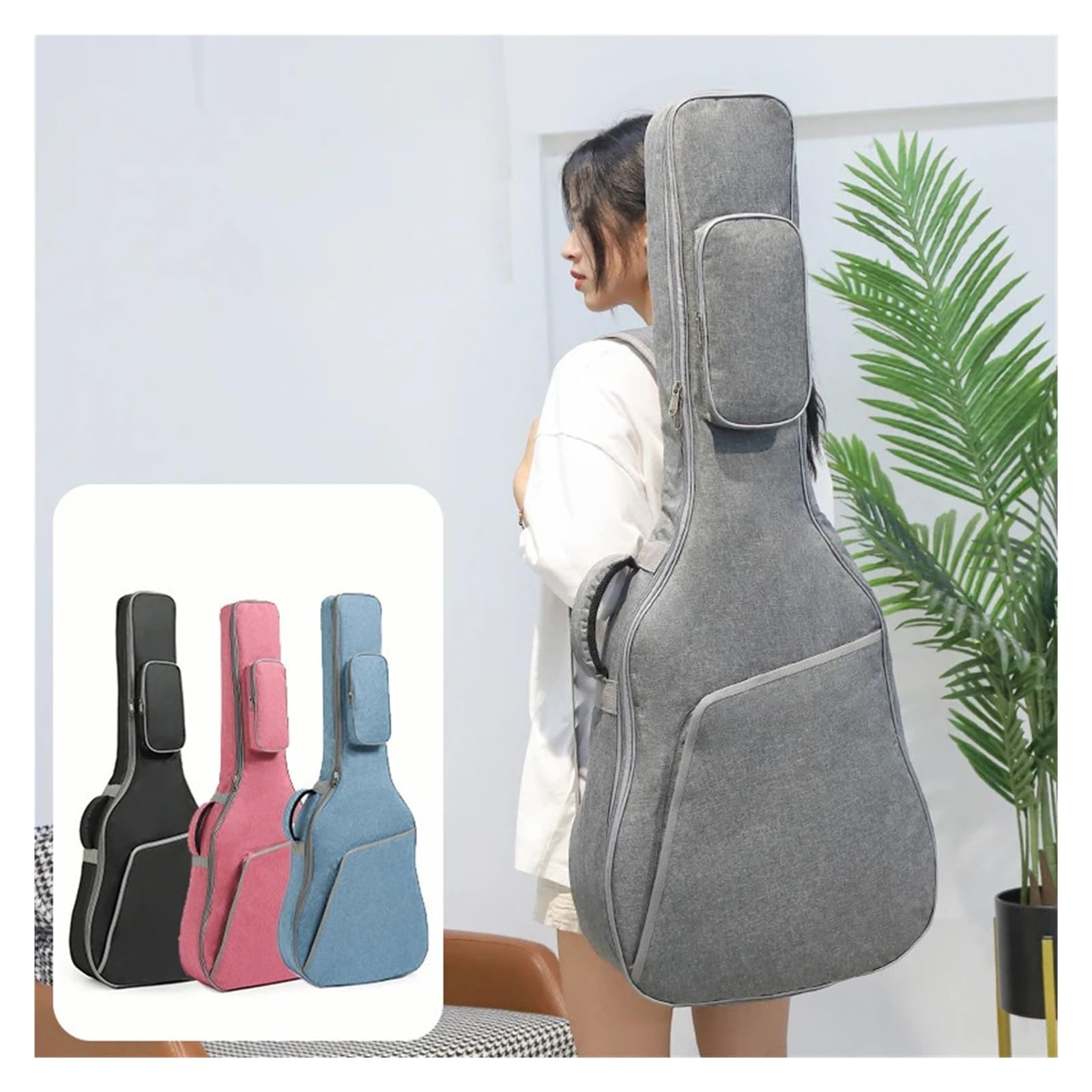 Bolsa for guitarra 36 39 41 pulgadas Funda acústica universal con correas dobles Mochila impermeable de algodón Oxford acolchada(Grey 38-39inch)