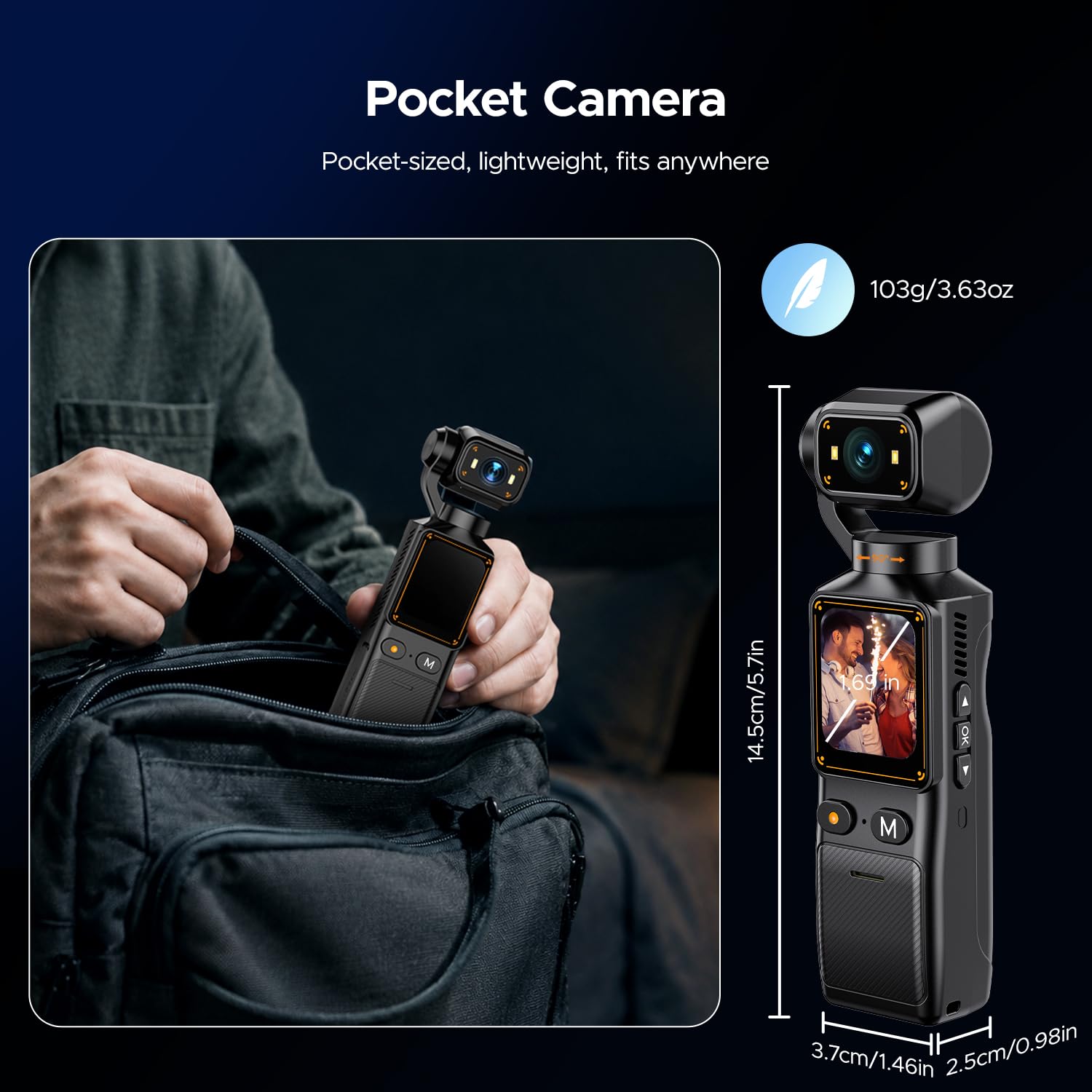 Vlog Camera 2K con Scheda da 32GB, Videocamera Portatile Wi-Fi POV Bodycam con Lente Ruotabile a 180°, 1,69" Fotocamera con Batteria da 7 ore per Fotografia Vlogging