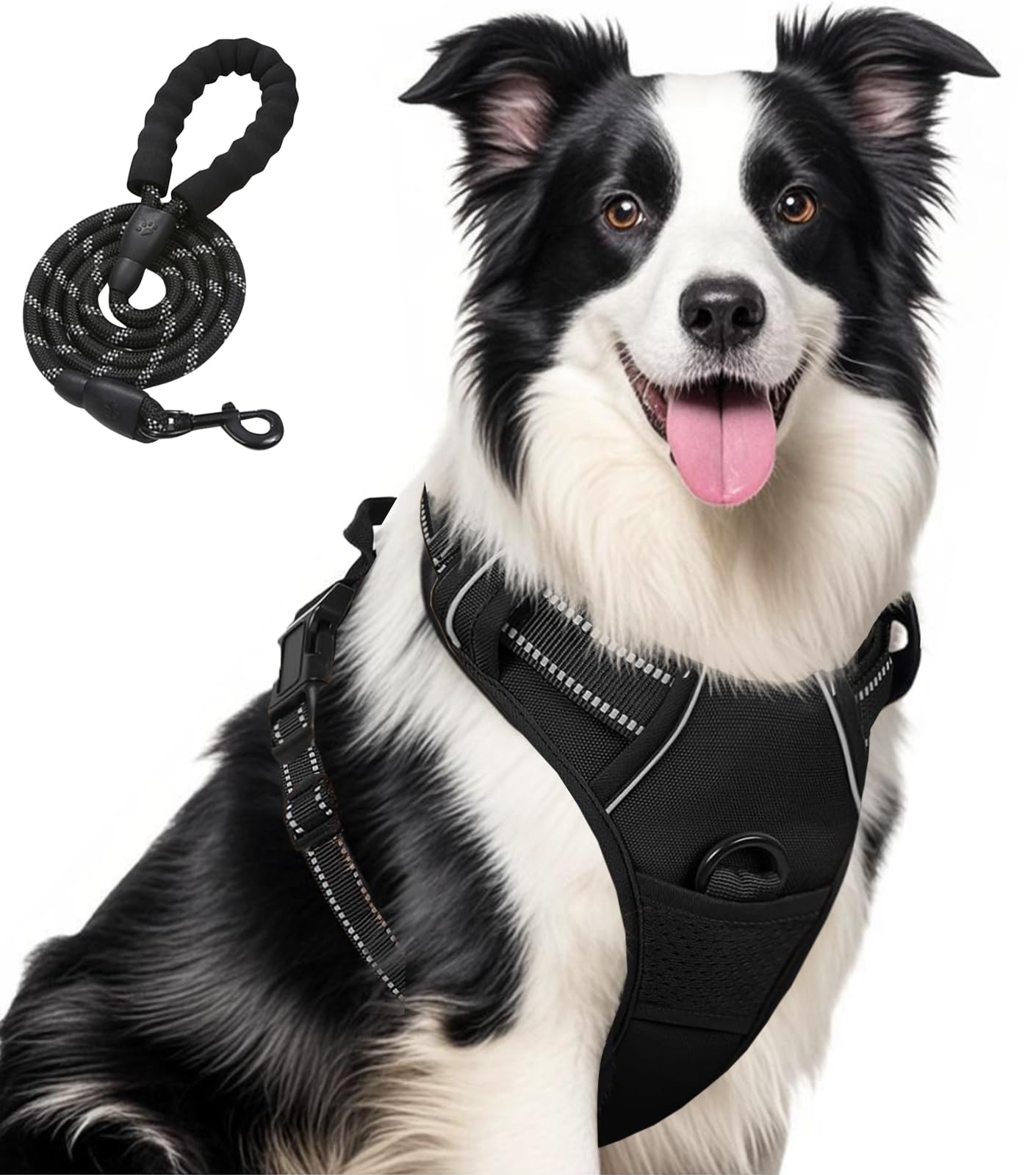 Jomkig Adjustable No Pull Dog Harness with Easy Control Soft Padded Handle for Large Dogs Reflective Breathable Pet Vest Outdoor Walking Training, Black, Large โ image 1