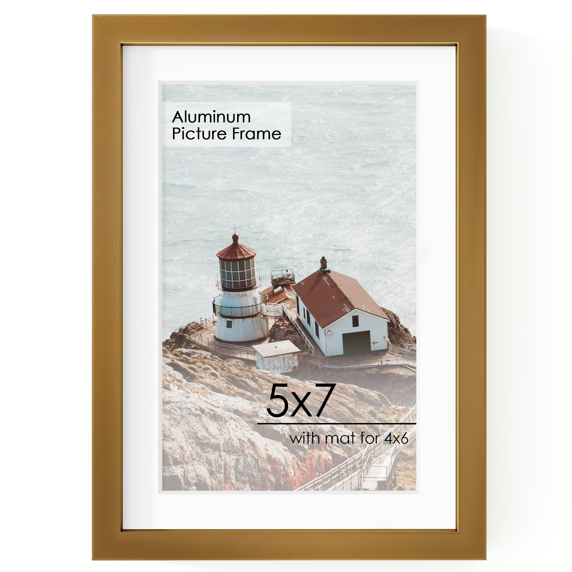 FLYJOE 5x7inch Picture | Metal Picture Frame With Mat For 4x6 | 5x7 Aluminum Frame | 5 x 7 Photo Frame | Plexiglass And Hanging Hardware Included | 5x7 Black Picture Frame | Bronze