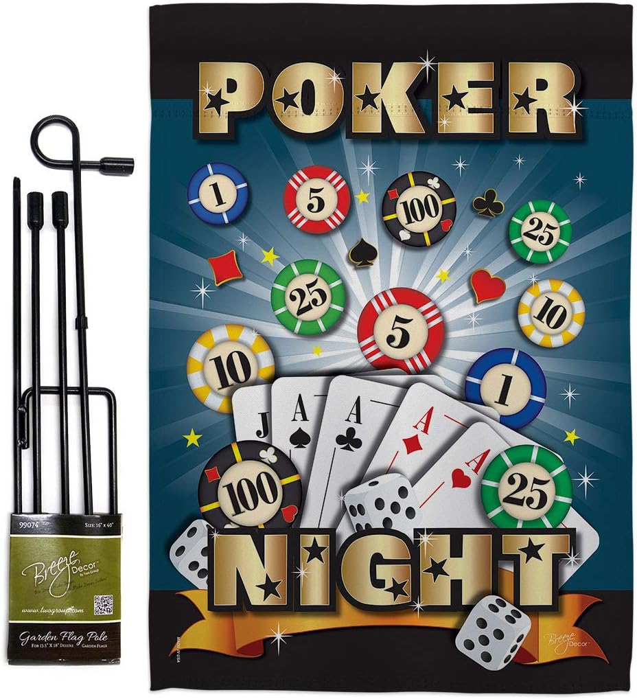 Poker Night Garden Flag Set with Stand Interests Game Bunco Dice Bingo Hobbies Leisure Activity Small Decorative Gift Yard House Banner Made In USA 13 X 18.5