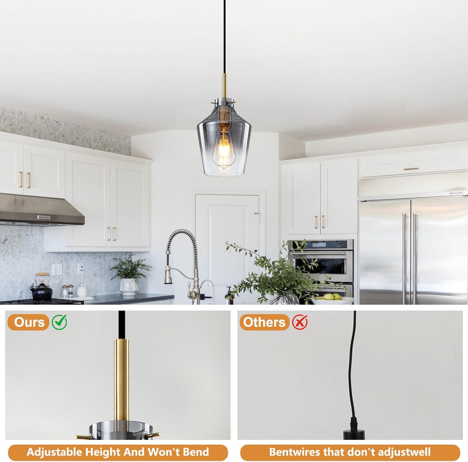 WILON Pendant Light Fixture, Wine Glass Shade Design Chandelier, Hanging Light Kitchen Island Lighting for Dining Room Kitchen Island Foyer Entryway (Medium (5.9 in))