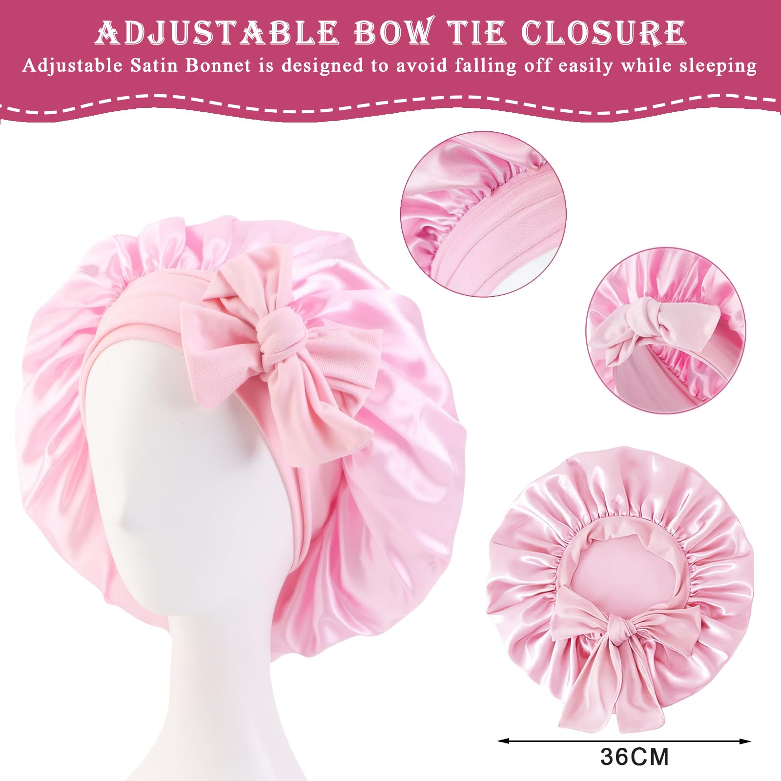 Loomify 2 Pezzi Cuffia Seta Capelli Notte, Bonnets Seta per Capelli Ricci, Cuffia Capelli Ricci Notte per Dormire, Cuffie di Seta con Laccetti per Donna Ragazza (Nero/Rosa)