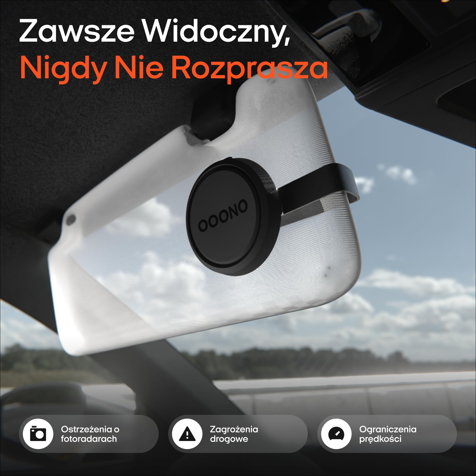 OOONO Mount NO2 uchwyt na osłonę przeciwsłoneczną do CO-Driver NO2 i NO2 Plus | magnetyczny uchwyt samochodowy z klipsem | montaż bez narzędzi | zdejmowany uchwyt do ładowania