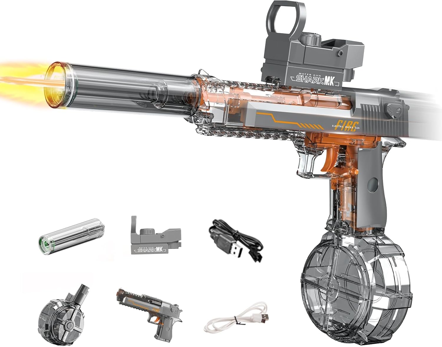 Electric Water Gun for Adults Kids, Transparent Automatic Squirt Watergun with Manual Function Led Lights, Summer Outdoor Water Pistol Pool Beach Party Toys for Boys Girls, Black