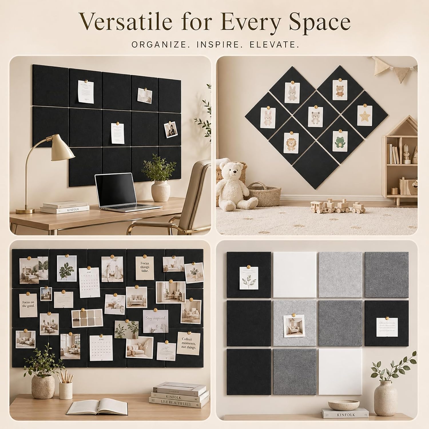 Large Cork Boards for Walls – 48" x 36" Self Adhesive Felt Wall Tiles, Ideal for Office Black Bulletin Board, Easy to Install Pin Board Photo Dart Board Wall Protectors