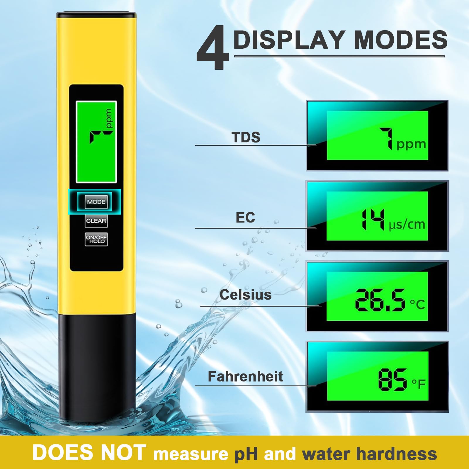 Tester Acqua 4-in-1 Misuratore TDS EC Temperatura con Display LCD & Sonda Titanio Per Acqua Potabile, Acquario, Piscina