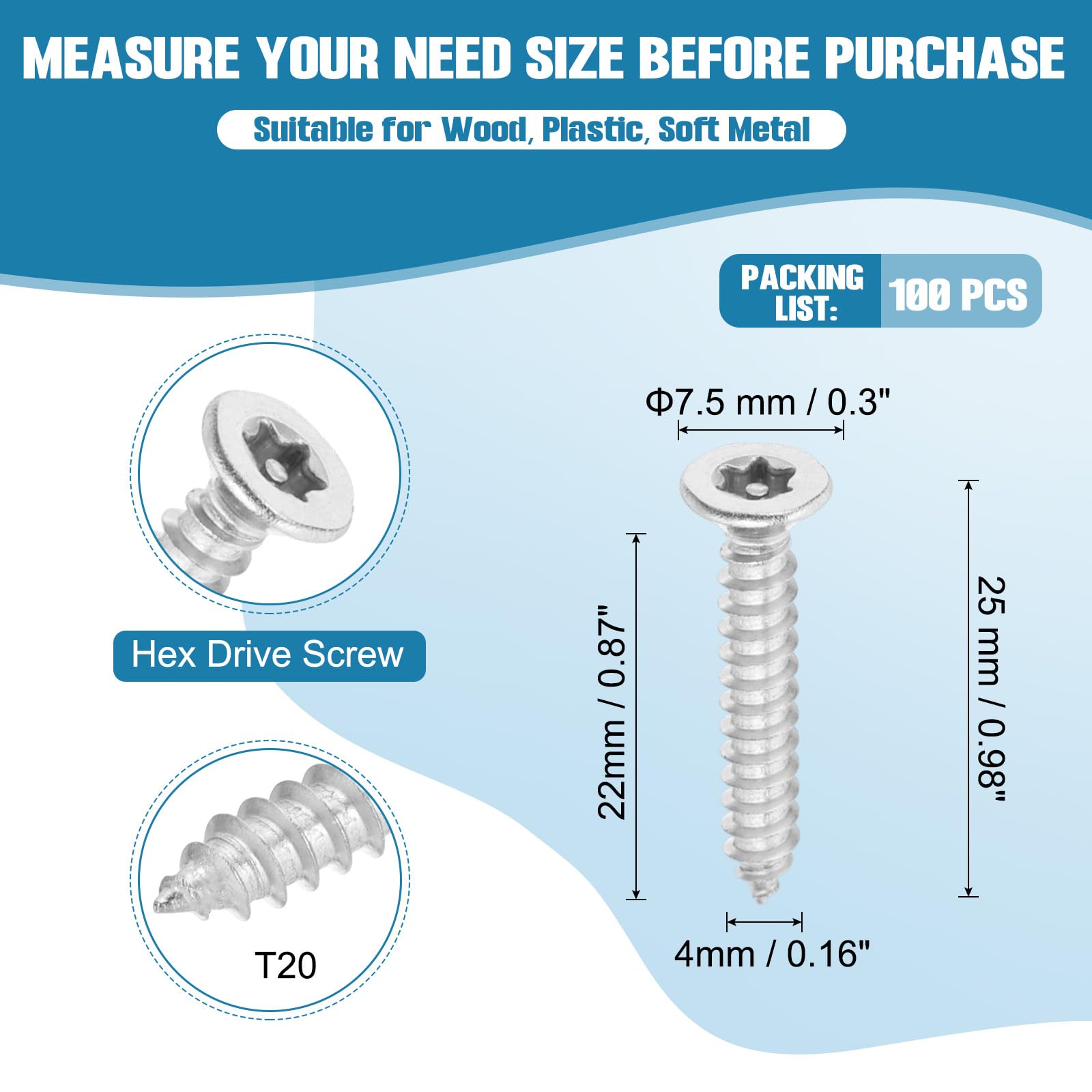 PATIKIL 100 Pcs Flat Head Torx/Star Screws - Image 2