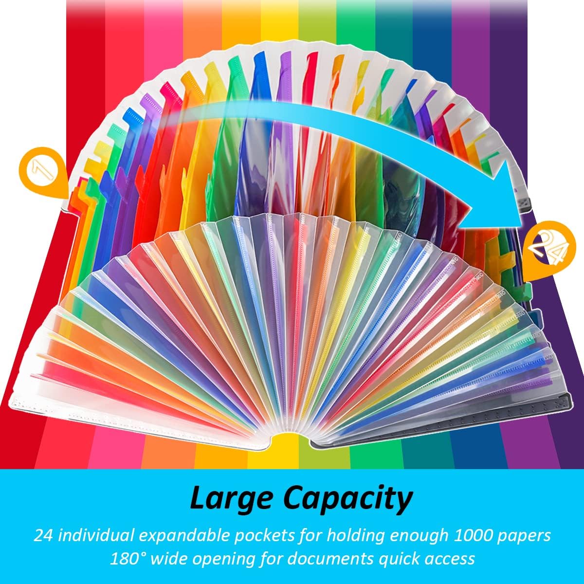 H4D 24 Pockets Expanding File Folder, Expandable Accordian File Organizer, Acordian File Keeper Accordian Folder Organizer, Expandable Filing Box Accordion Binder for A4 Letter Size Paper Documents