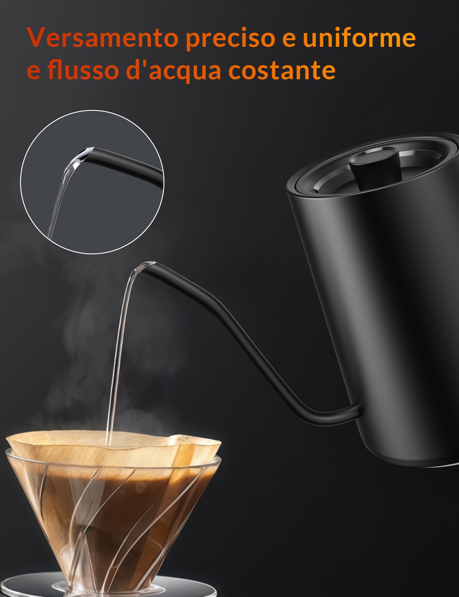 Bollitore elettrico in acciaio inox con regolazione della temperatura, bollitore a collo di cigno, funzione di calore 24 ore, bollitore elettrico da 1200 W con indicatore di temperatura