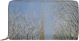 Carteira feminina Torre Eiffel de Neve com zíper em volta da Torre Eiffel de couro para inverno com zíper em volta da carteira e porta-cartões organizador