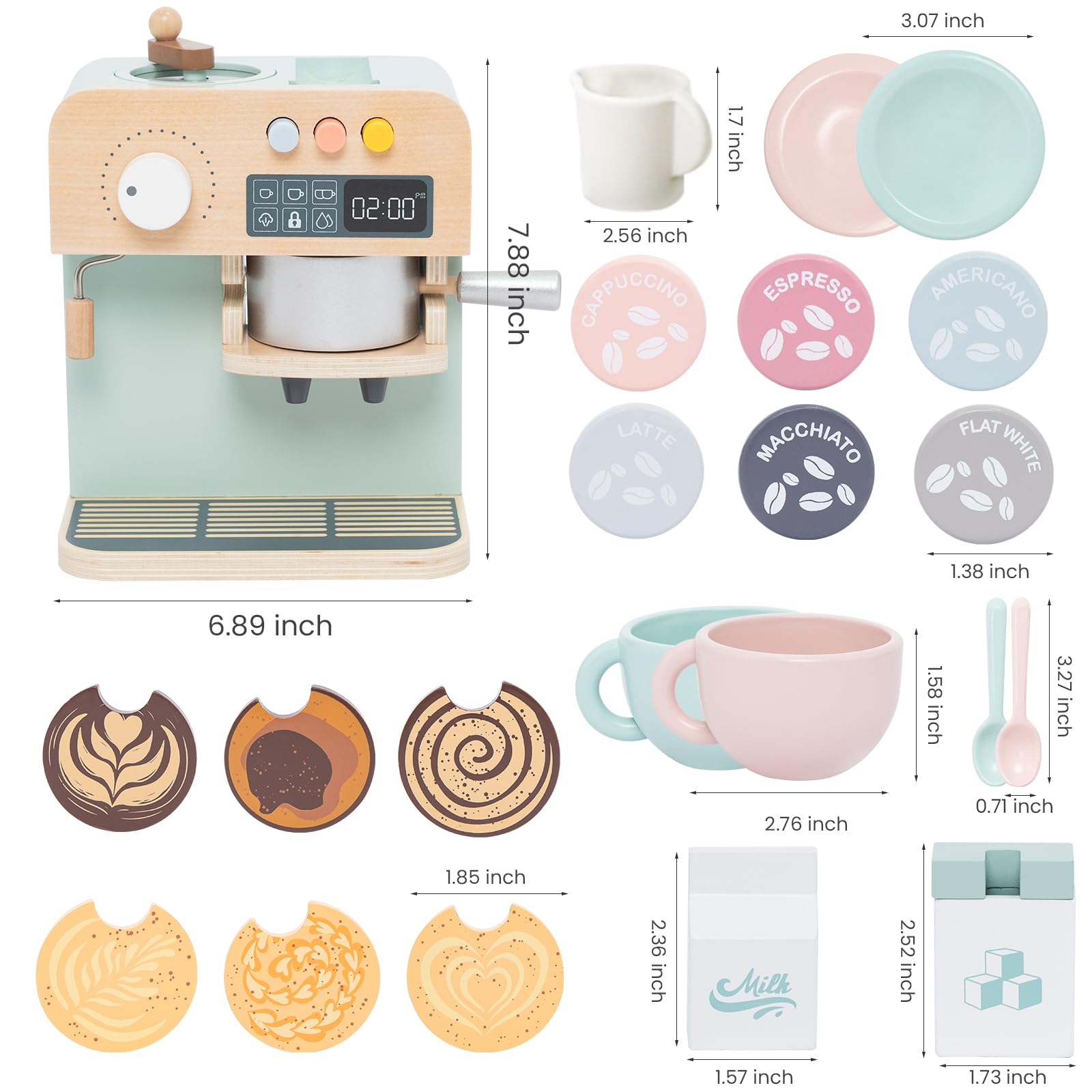 Kinder Kaffeemaschine Spielset, 23PCS hölzerne Küche Spielzeug, Spielen Küche Zubehör für Kleinkinder, Espressomaschine Spielset, Geschenk für Jungen und Mädchen 3 4 5 Jahre