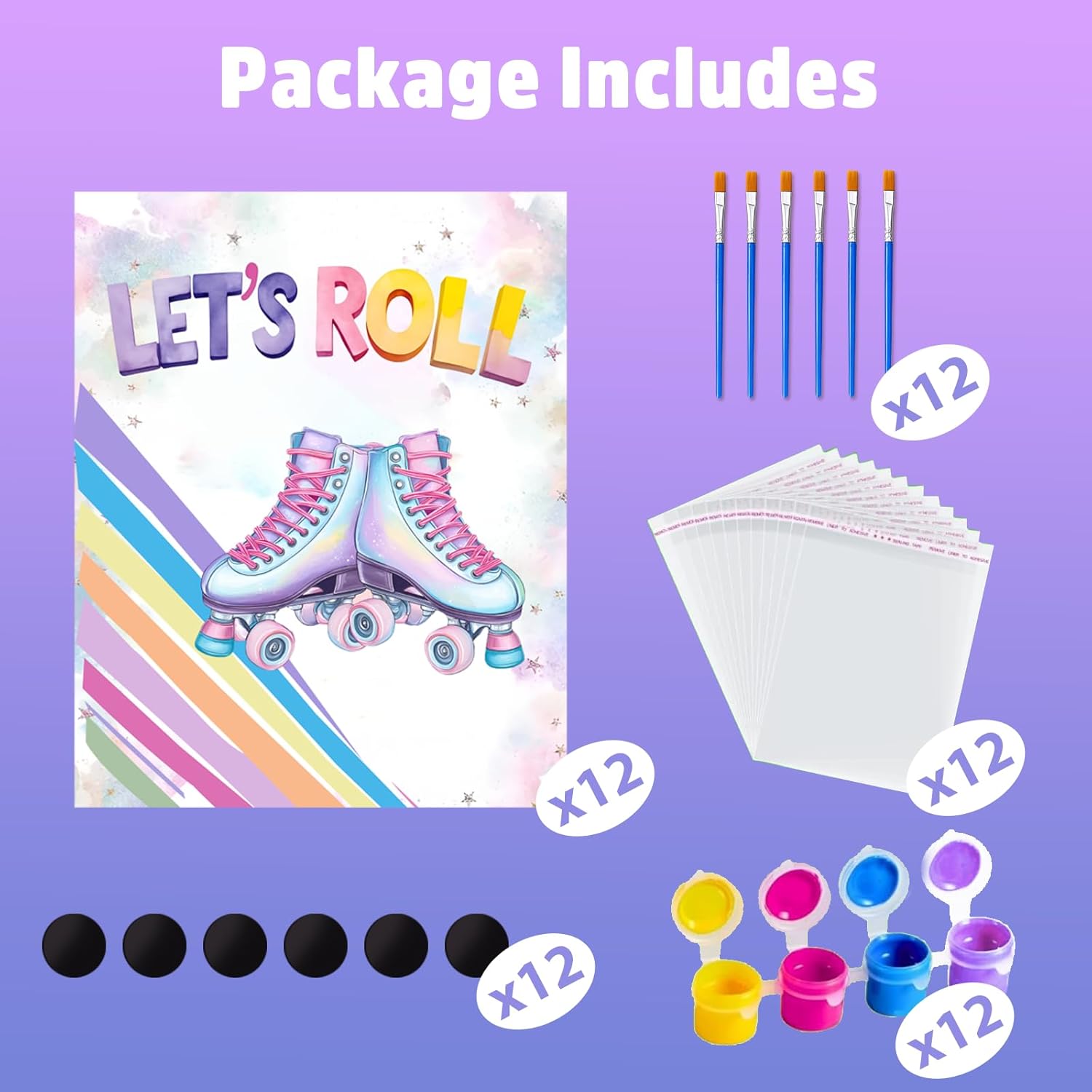 Pzhgoct Roller Skate Party Favors: 12Pcs Pre-Assembly Roller Skate Birthday Party Decorations Wooden Painting Craft Kits with Cards for Kids