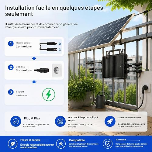 Micro Inverter 1000 W, Solar PV Inverter with WiFi, IP67 Waterproof, with 5 m AC Cable for Balcony Power Plant, Integrated MPPT, App Control, Plug Play - 8