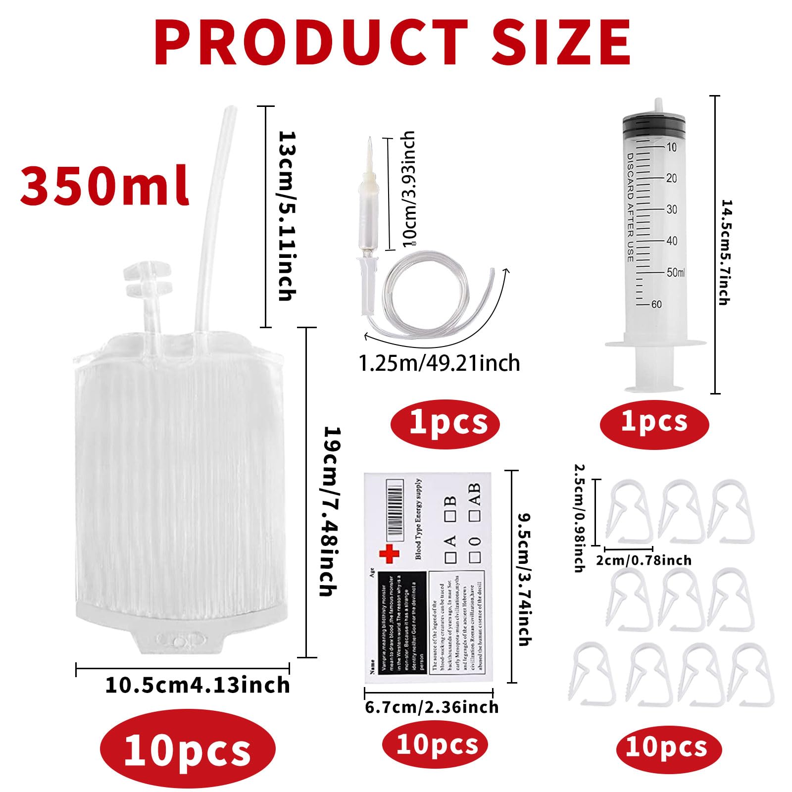 Vasos de Halloween, 10 bolsas de sangre de Halloween, bolsas de sangre de 350 ml para rellenar, bolsa de sangre para beber con jeringa de tipo de sangre, pegatinas decorativas de Halloween, bolsa de — view 2