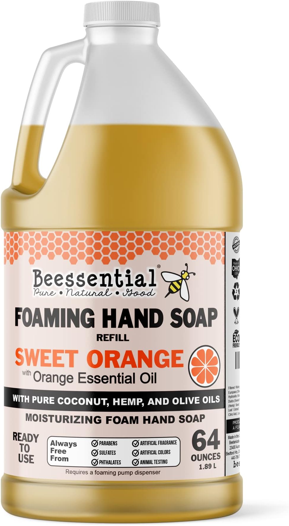 All Natural Bulk Foaming Hand Soap Refill, 64 oz Orange | Made with Moisturizing Aloe & Honey - Made in the USA