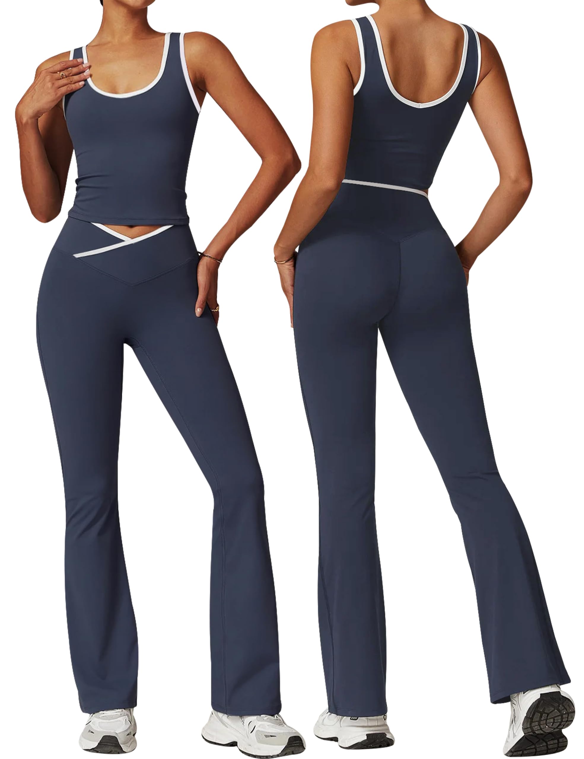 OLCHEE Womens Workout Sets 2 Piece Gym Yoga Outfits Crossover Flare Leggings