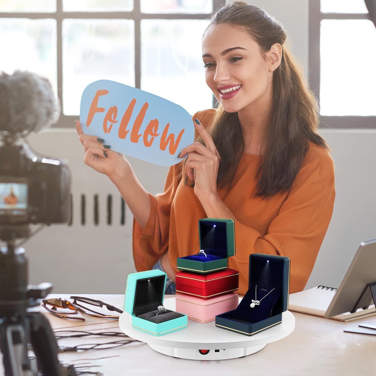 Plateau Tournant Électrique Aomdom, Table Rotative Rechargeable 360°, Vitesse Réglable Direction, Charge 100 kg, Diamètre 42 cm