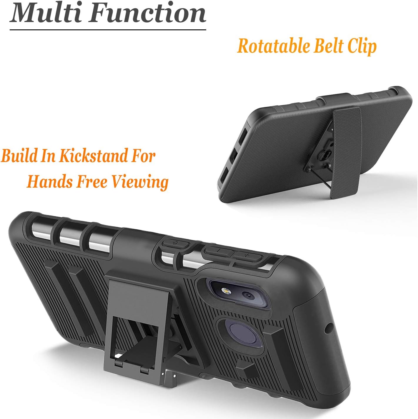 Compatible for Circlemalls Revvl 4 Case T-Mobile , with [Tempered Glass Screen Protector Included], 6 Feet Shockproof Heavy Duty Kickstand Cover with Belt Clip Holster - Black