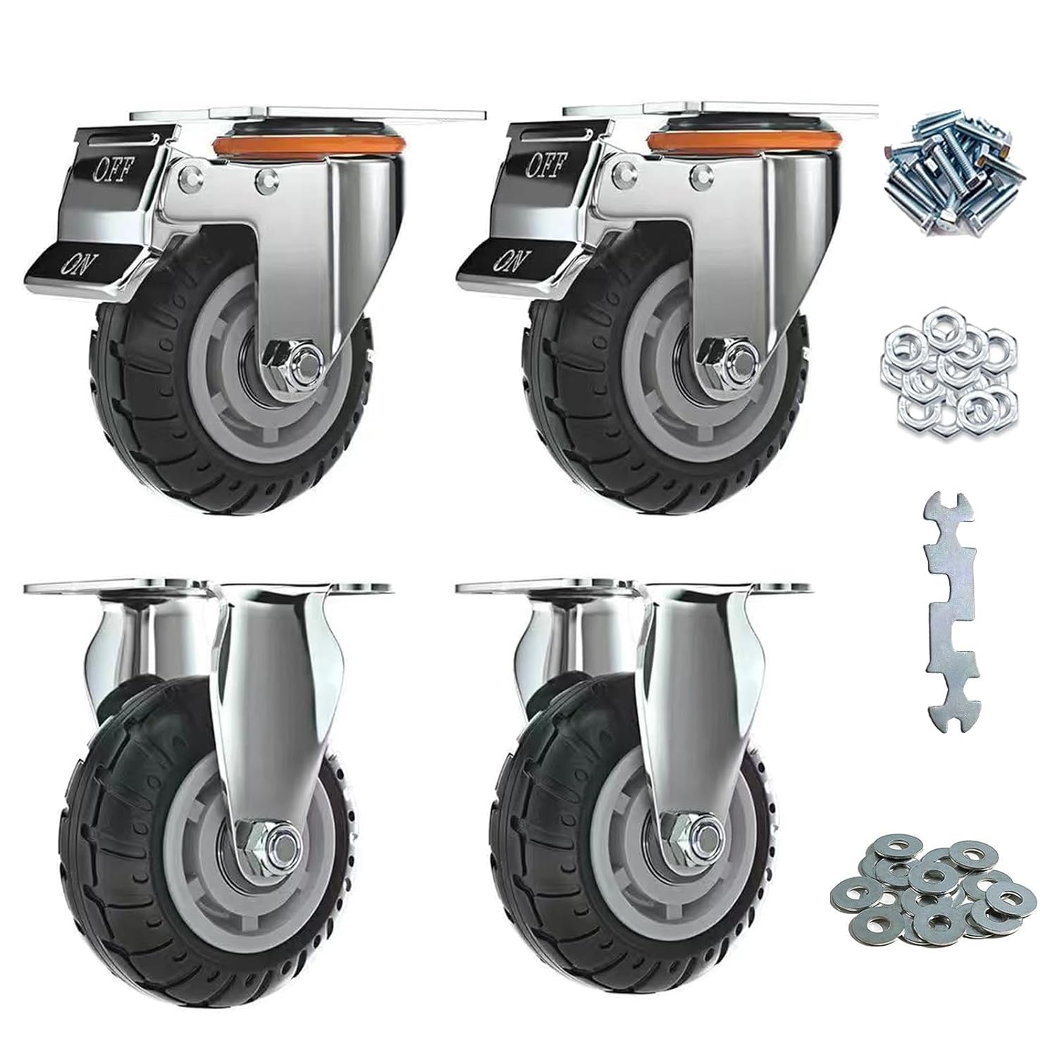 5 inch Caster Wheels with Brake 2200lbs,Heavy Duty Casters Set of 4 for Cart, Trolleys, Furniture and Workbench(2PCS Fixed Caster Wheels 2PCS Locking Swivel Casters)