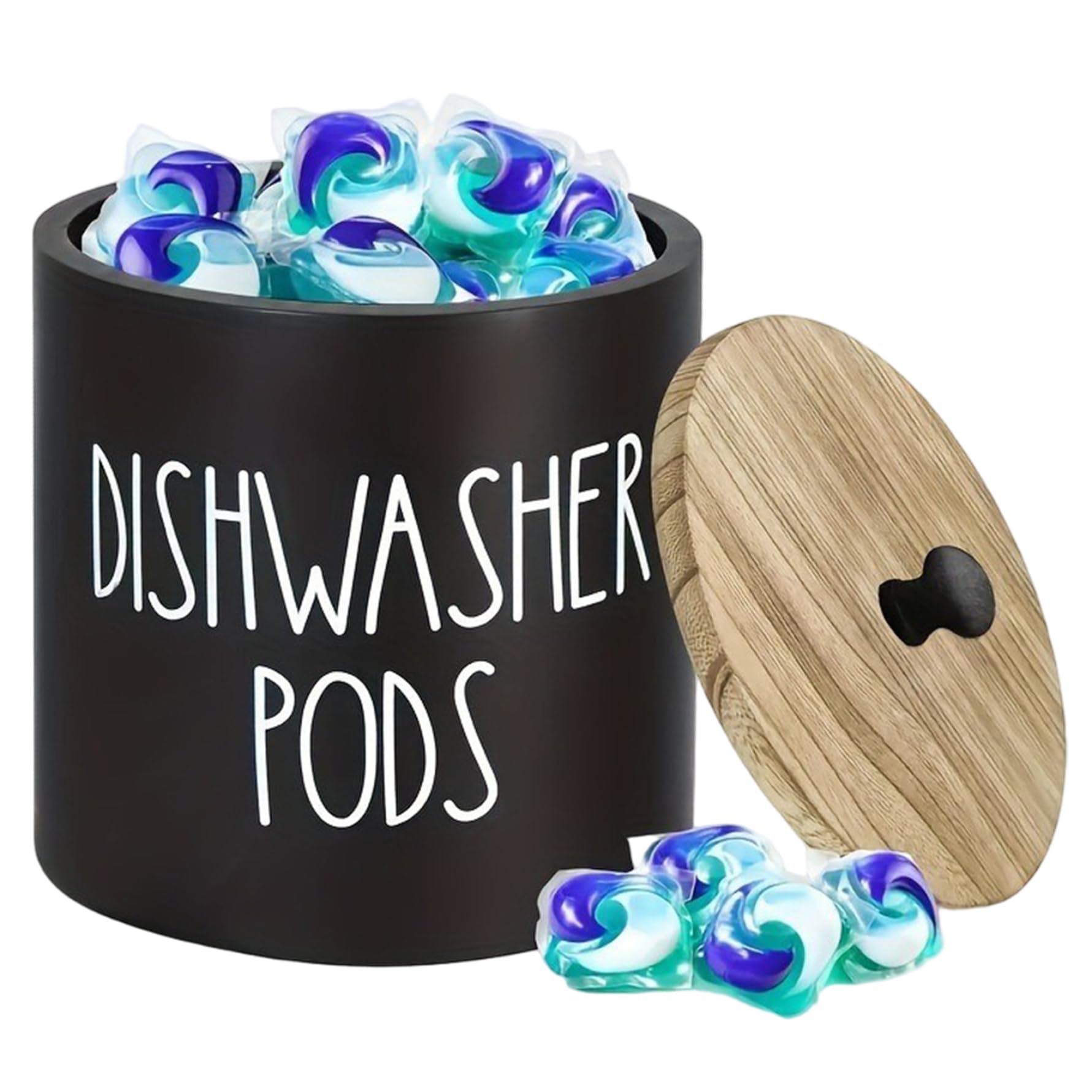 Laundry Pods Container 5.1x4.7in Wooden Dishwasher/Laundry Pod Holder with Lid Smooth Minimalist Storage Container for Kitchen, Bathroom, Storage Jars & Canisters