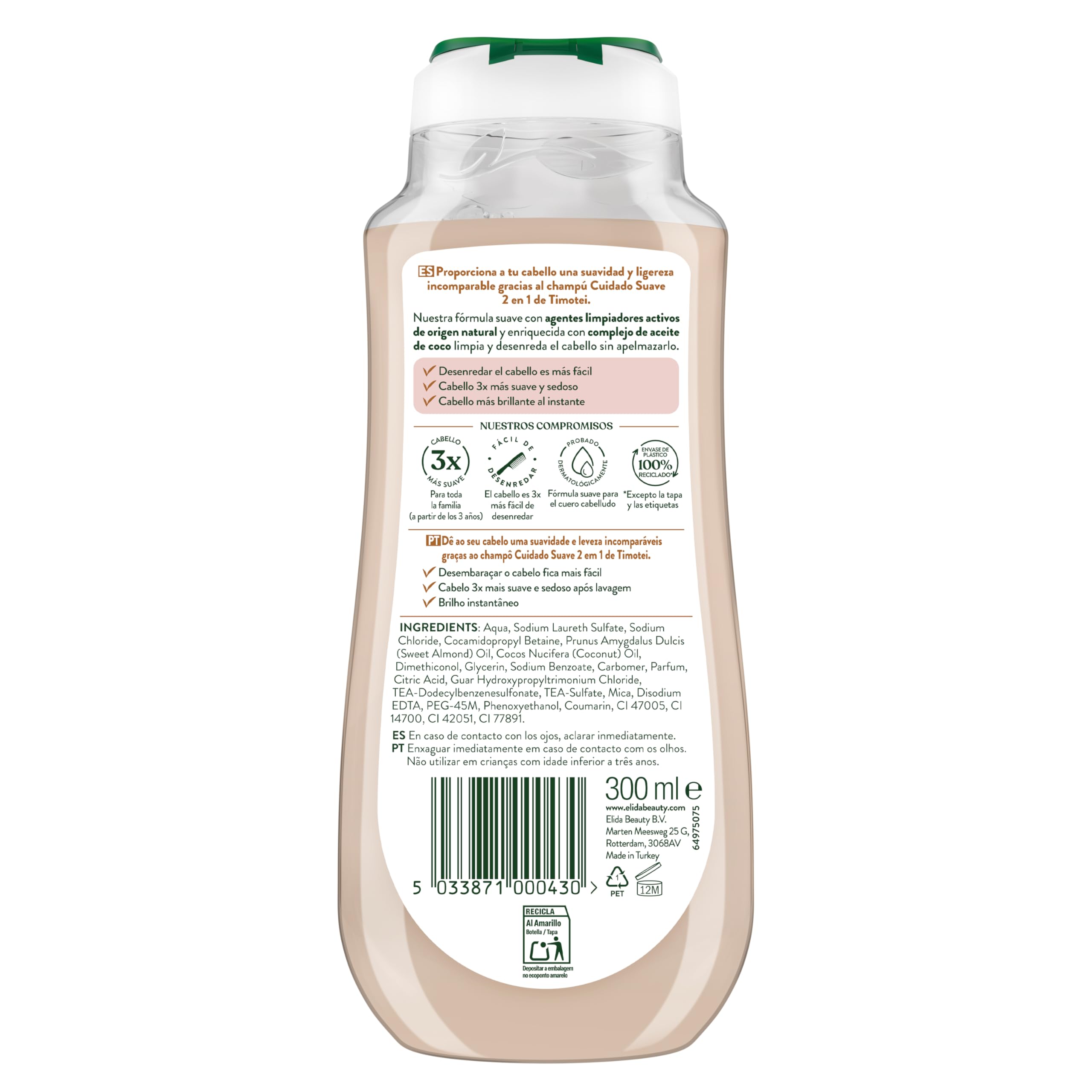 Timotei Champú 2 en 1 Cuidado Suave 300ml| Cabello 3 Veces Más Suave | Con Aceite de Coco | Limpia y Desenreda — view 3