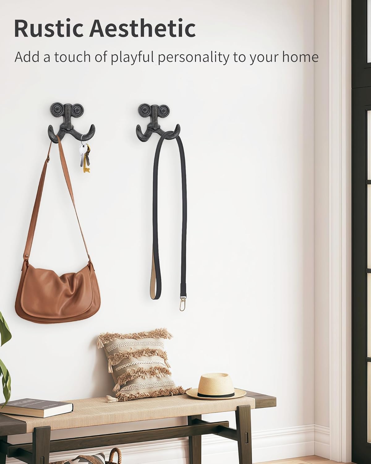 Rustic Cast Iron Mustache Wall Hooks - Heavy Duty Decorative Coat Hooks Wall Mount Hanger for Hanging Clothes Bag Hat Towel Key, Vintage Farmhouse Decor for Entryway Bathroom Mudroom 2 Pack - Image 7