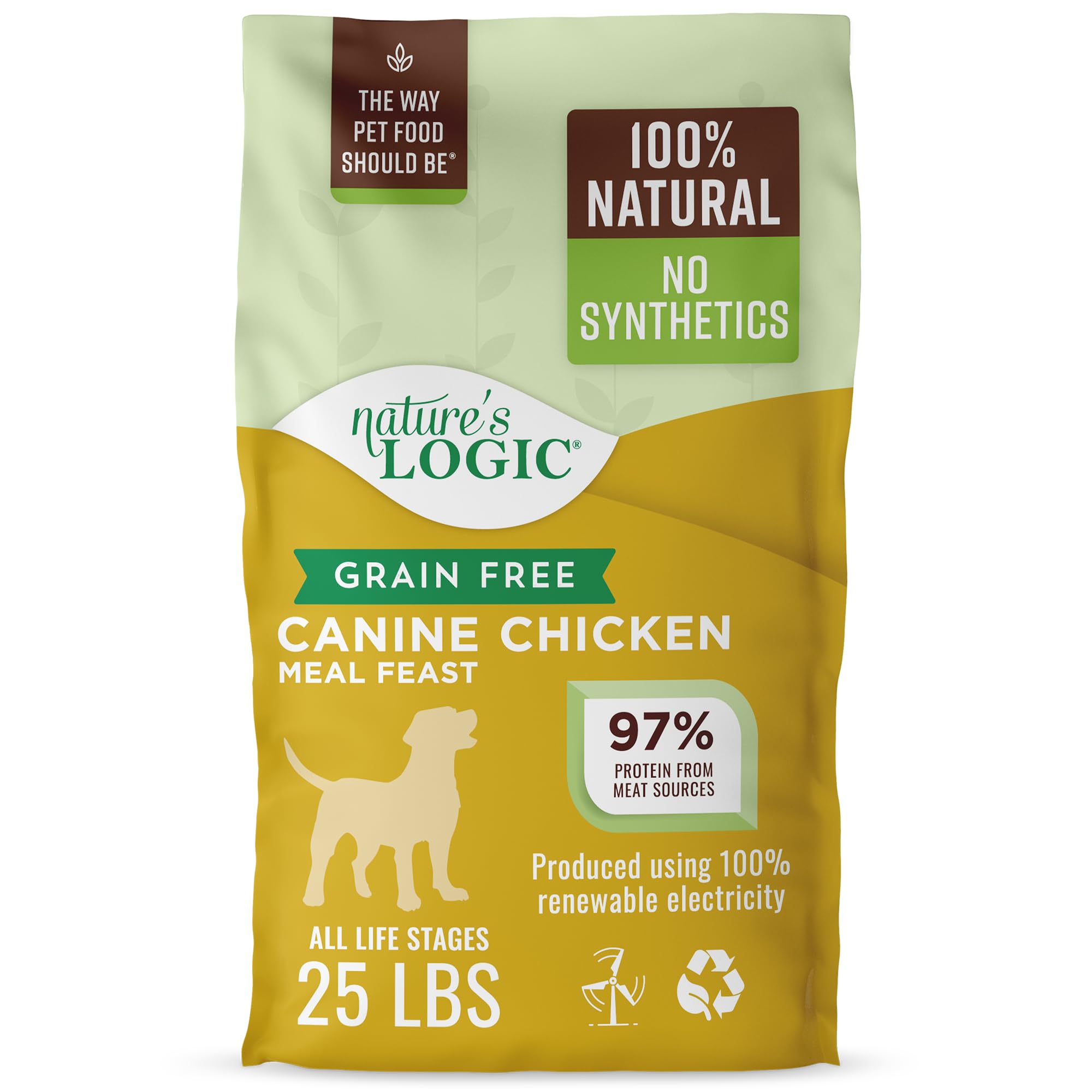 Grain-Free Dry Dog Food - All-Natural, High Protein, No Synthetic Vitamins/Minerals - Gluten Free - Supports Healthy Digestion - All Breeds & Ages - Chicken Meal Feast, 25lbs