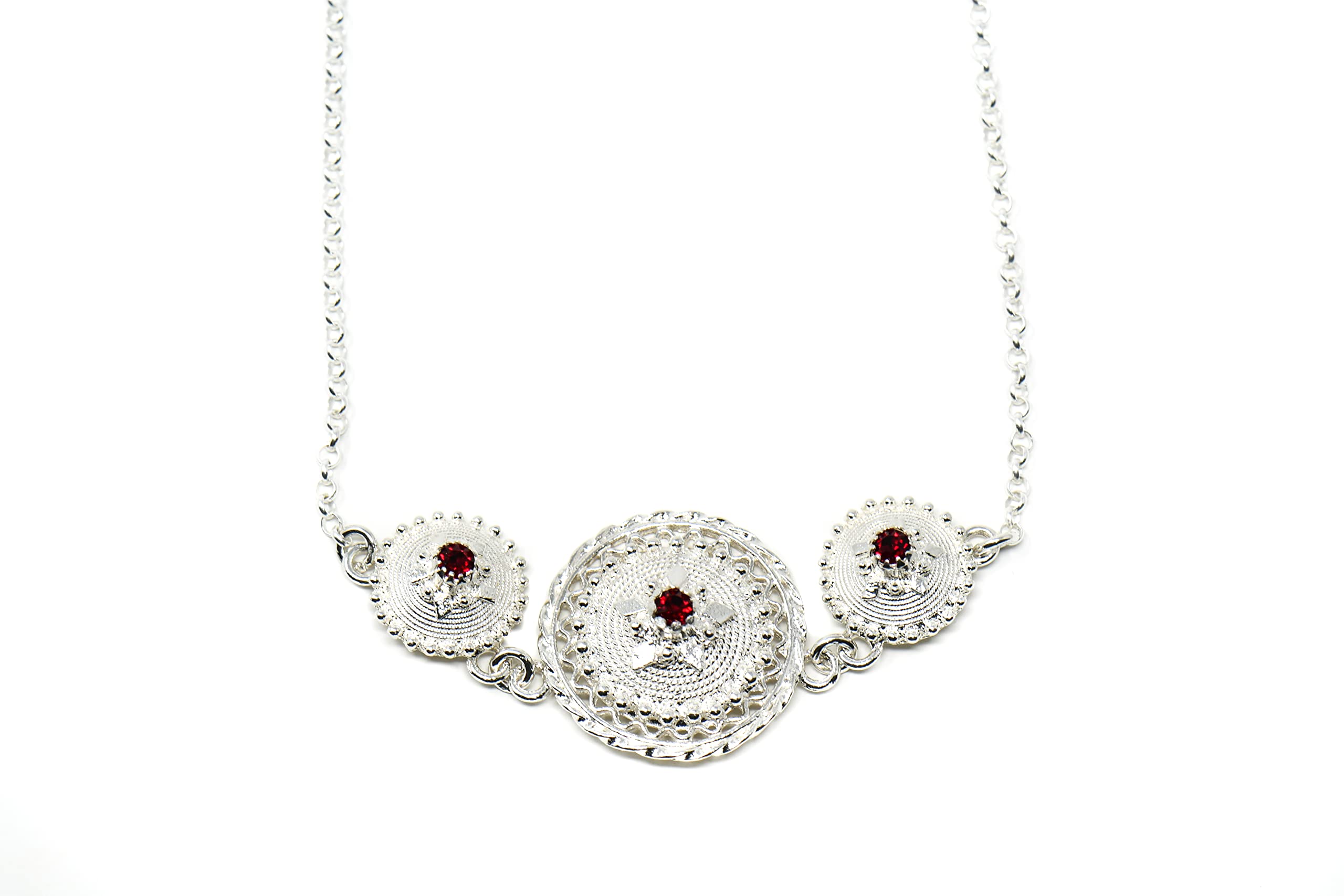 Girocollo Tre Bottoni Campidanesi Argento 925 con Cristallo Rosso