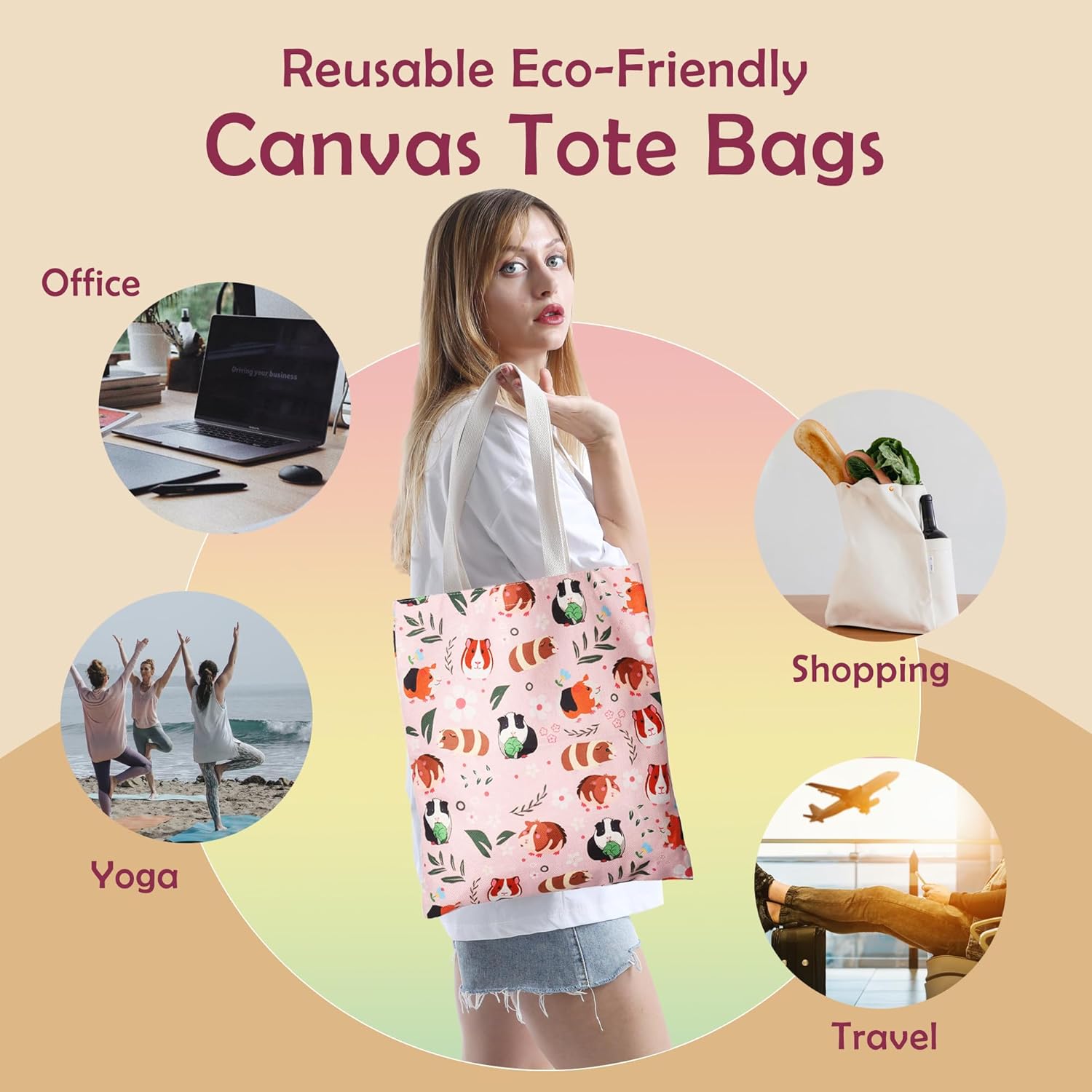 XYANFA Guinea Pig Makeup Bag - Cute Animal Gifts For Girls & Women - Zipper Pouch (Tote Bag) - Image 7