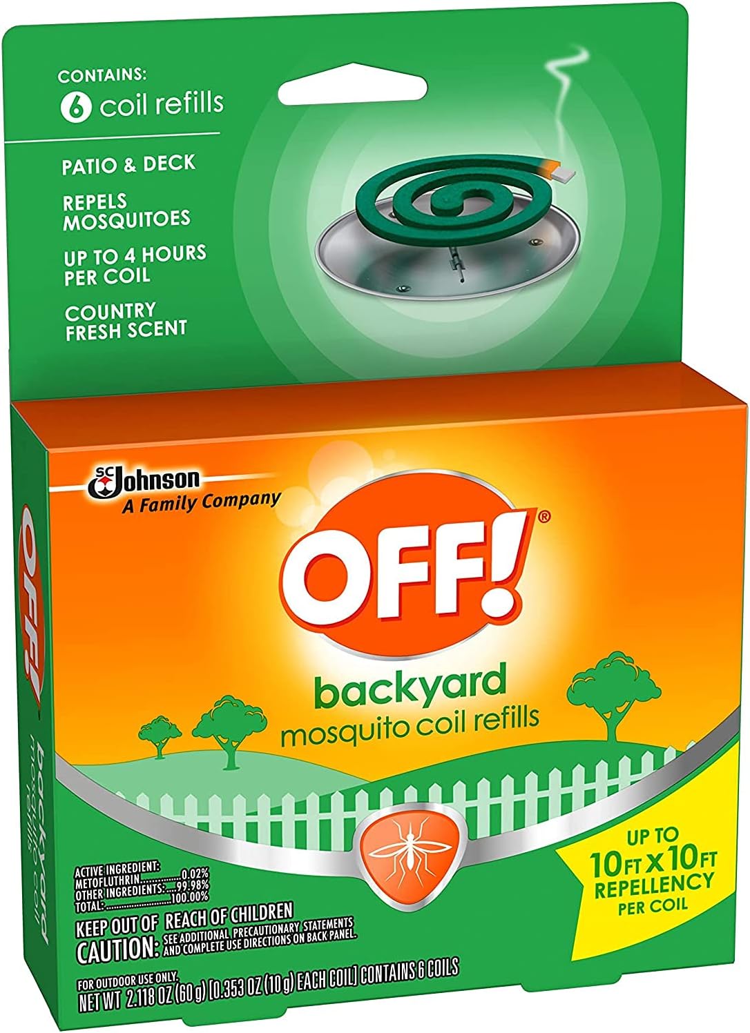 OFF! Backyard Mosquito Repellent Coil Refills, Perfect for Outdoor Patios Country Fresh Scent (Pack of 6)