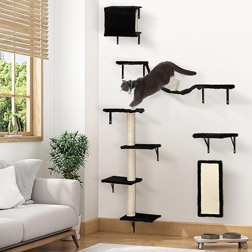 Miniatura 7 de COZIWOW Estantes de pared para gatos, juego de 5 escaladores para gatos montados en la pared, perchas flotantes para gatos, camas colgantes para