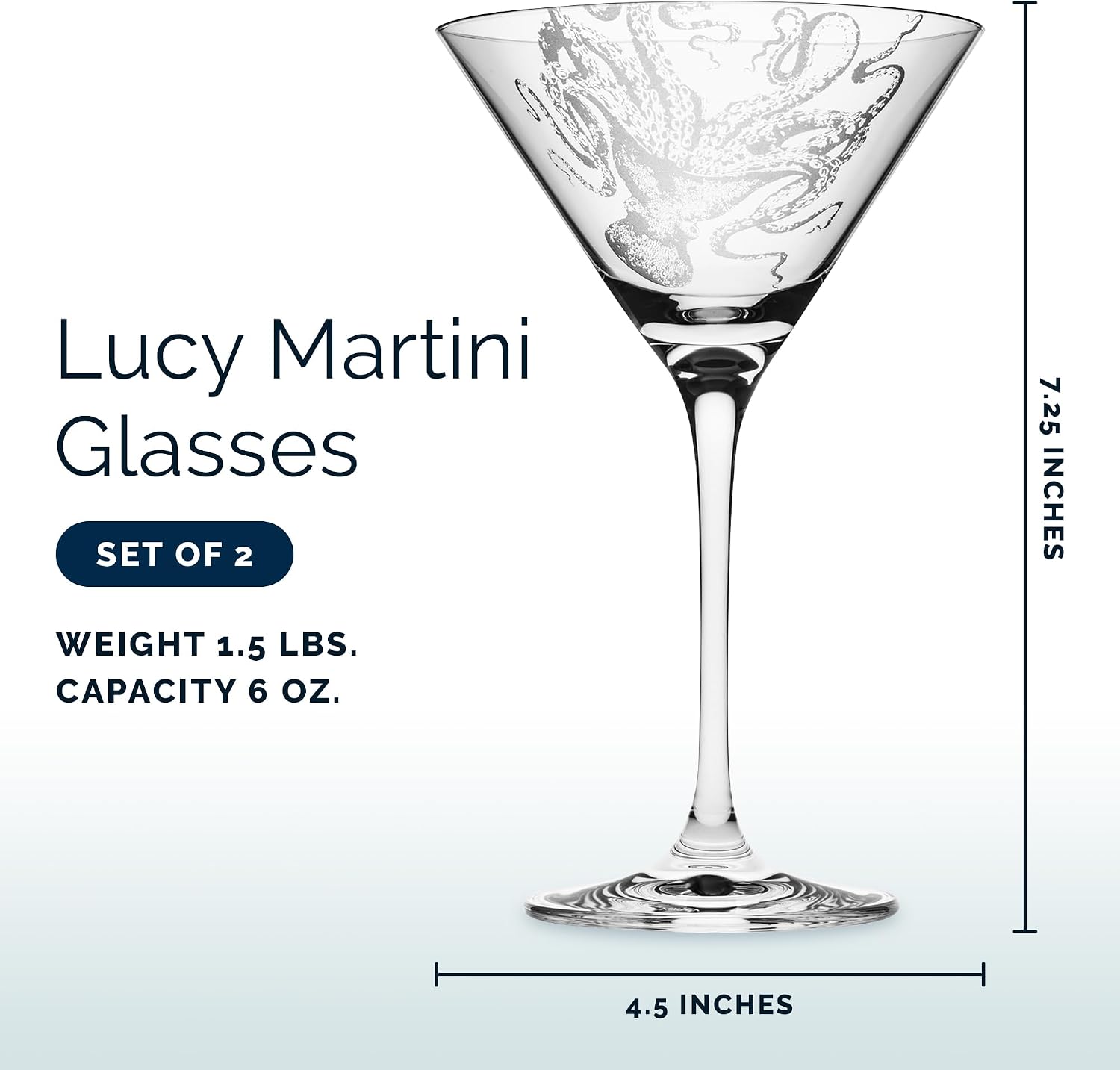 Caskata Lucy the Octopus Martini Glasses Set of 2 | Hand-Crafted Lead-Free Crystal Drinking Glasses for Cocktails | Perfect Party Cocktail Glasses for Wedding or Birthdays | 6 Oz