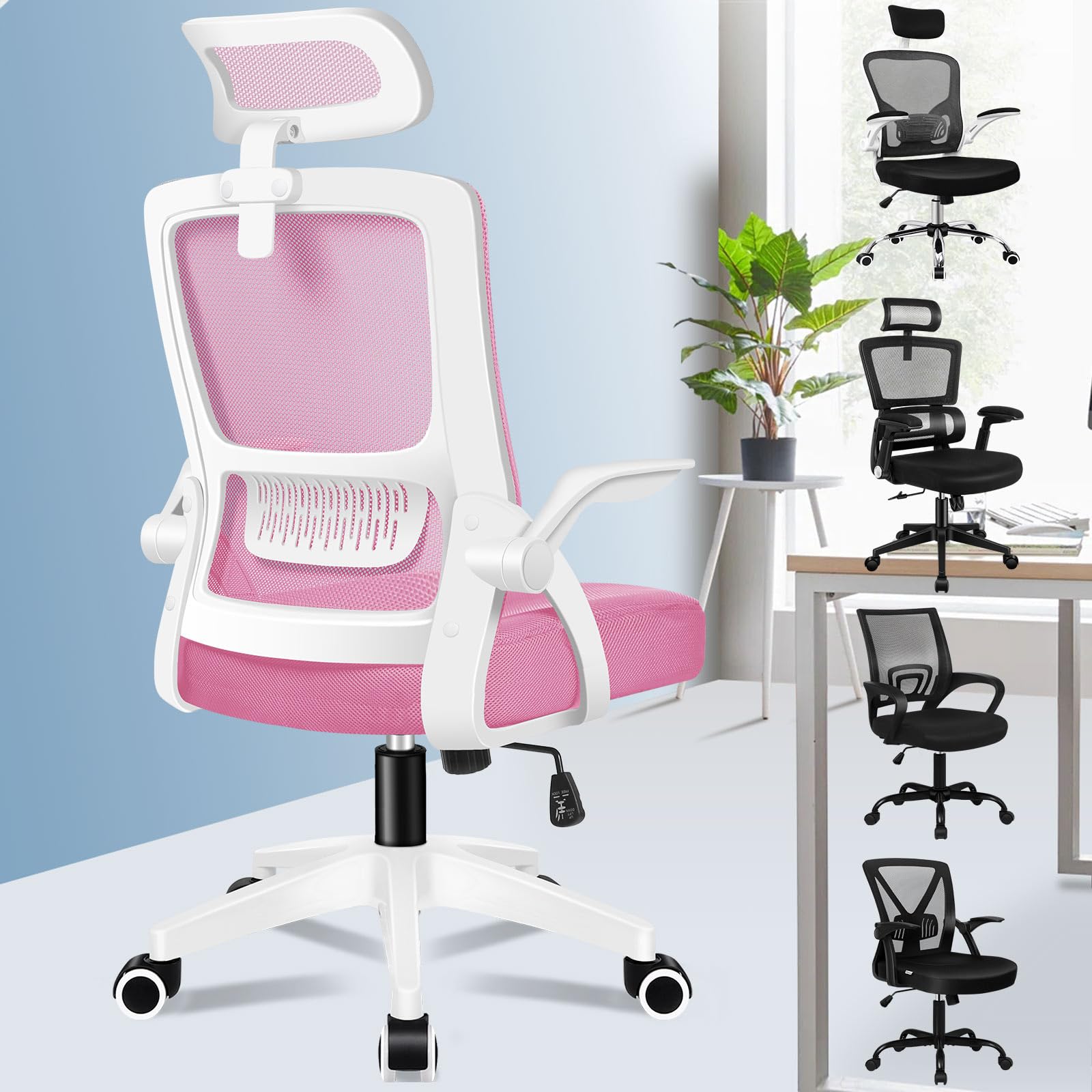 ALFORDSON Sedia da Ufficio, Poltrone con Poggiatesta, Sedia da Scrivania per Computer con Supporto Lombare, Sedia Girevole per Home Office, Rosa
