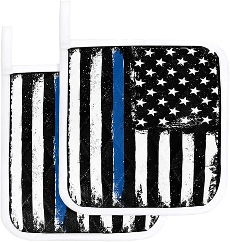 Juego de 2 soportes para ollas de línea azul fina, aislamiento térmico, almohadillas calientes y agarraderas para cocina, guantes de horno de la