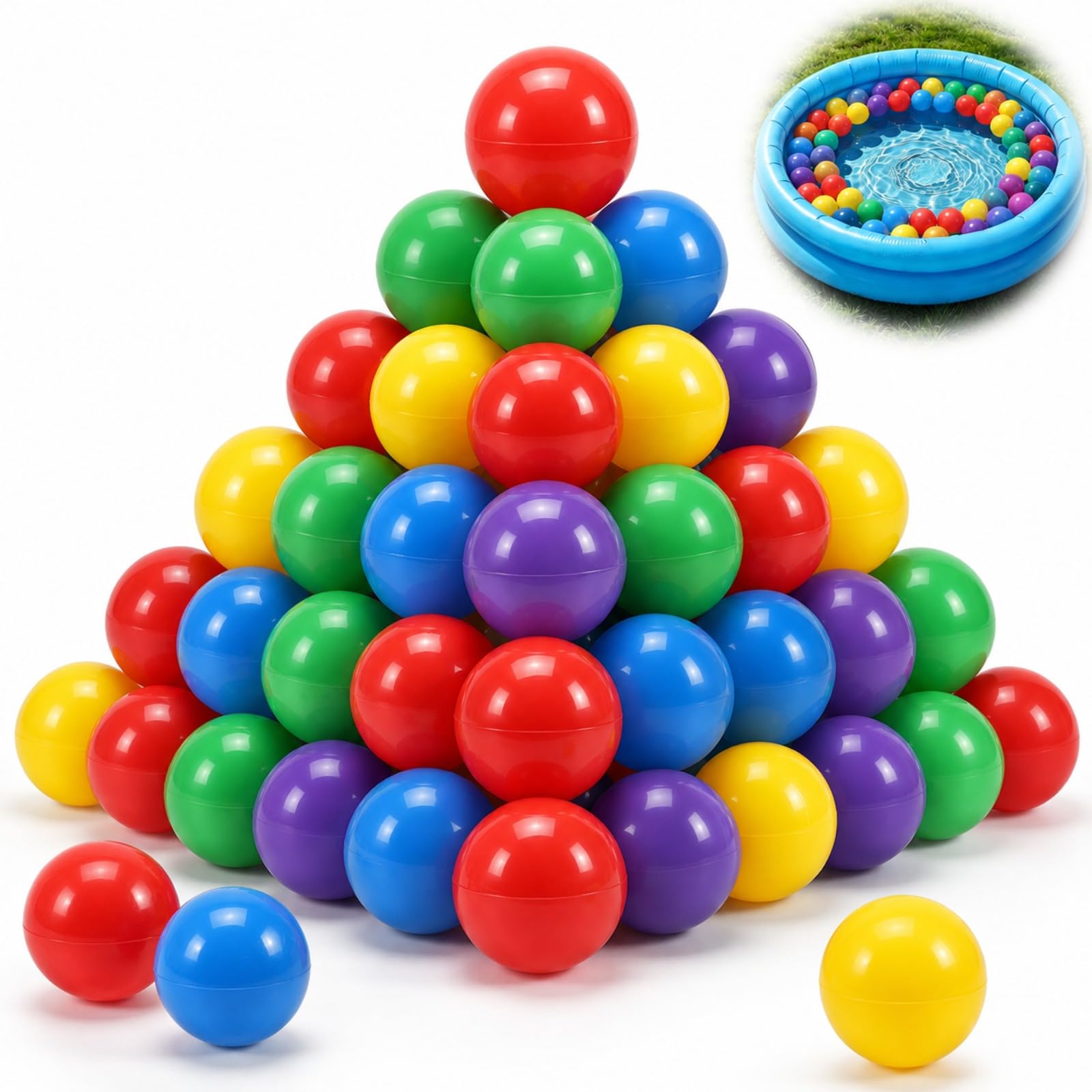 Bolas de Colores de Plástico, 50 Piezas, Colores Surtidos, 5,5 cm, Sin BPA, Pelotas Sensoriales Bebé para Agarrar y Lanzar, Apto para Piscinas Infantiles y Piscinas de Bolas