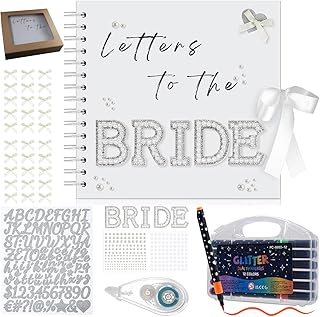 Rubierine Letters to The Bride Scrapbook 8 x 8'', Wedding Memory Book Bridal DIY Blank Paper Scrapbook for Bride Album Guest Sign with a Gift Box, Bows Letters to The Bridal Book for Wedding