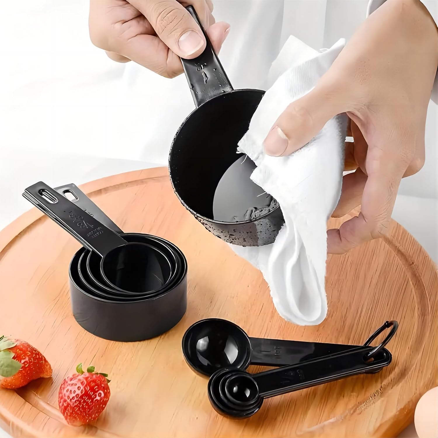 Conjunto de colheres de copos medidores de 8 peças, conjunto de medição de colheres de sopa empilháveis premium, utensílios de cozinha para cozinhar e assar, aço inoxidável preto
